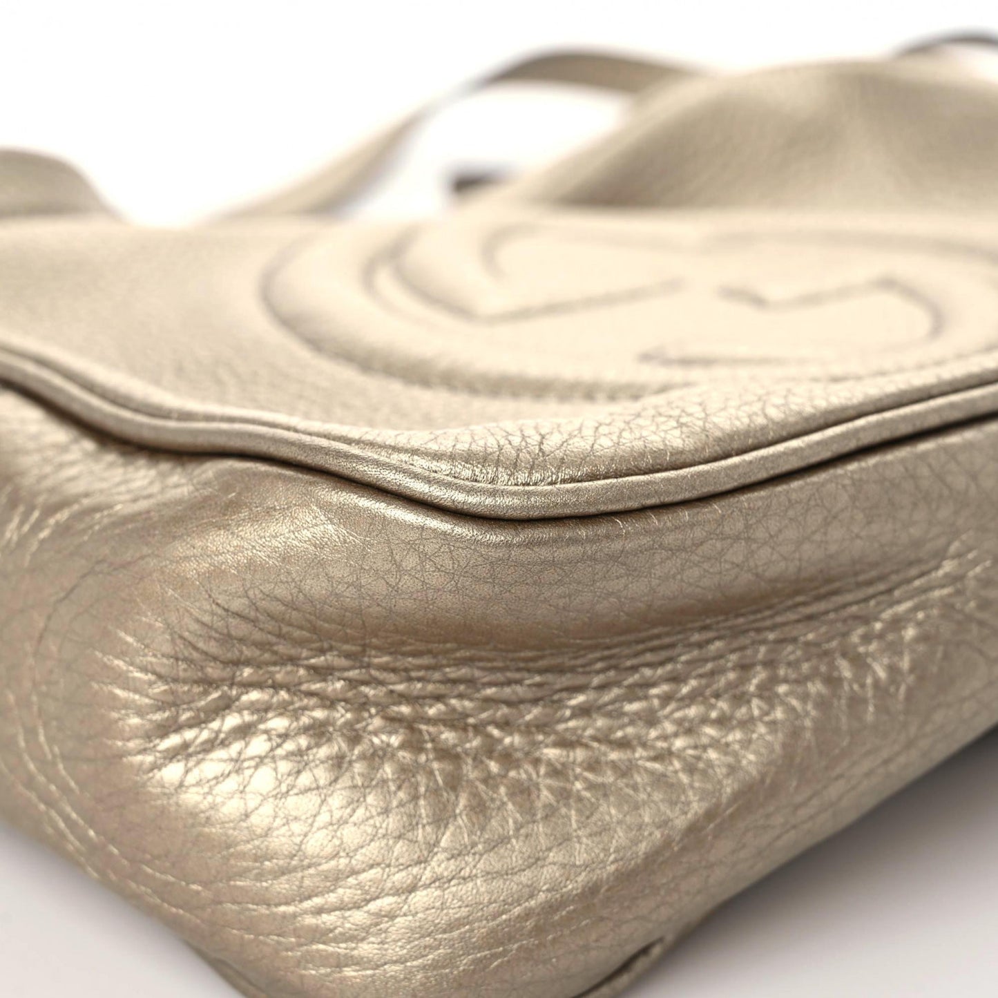 Metallic Pebbled Calfskin Small Soho Disco Bag Golden Beige