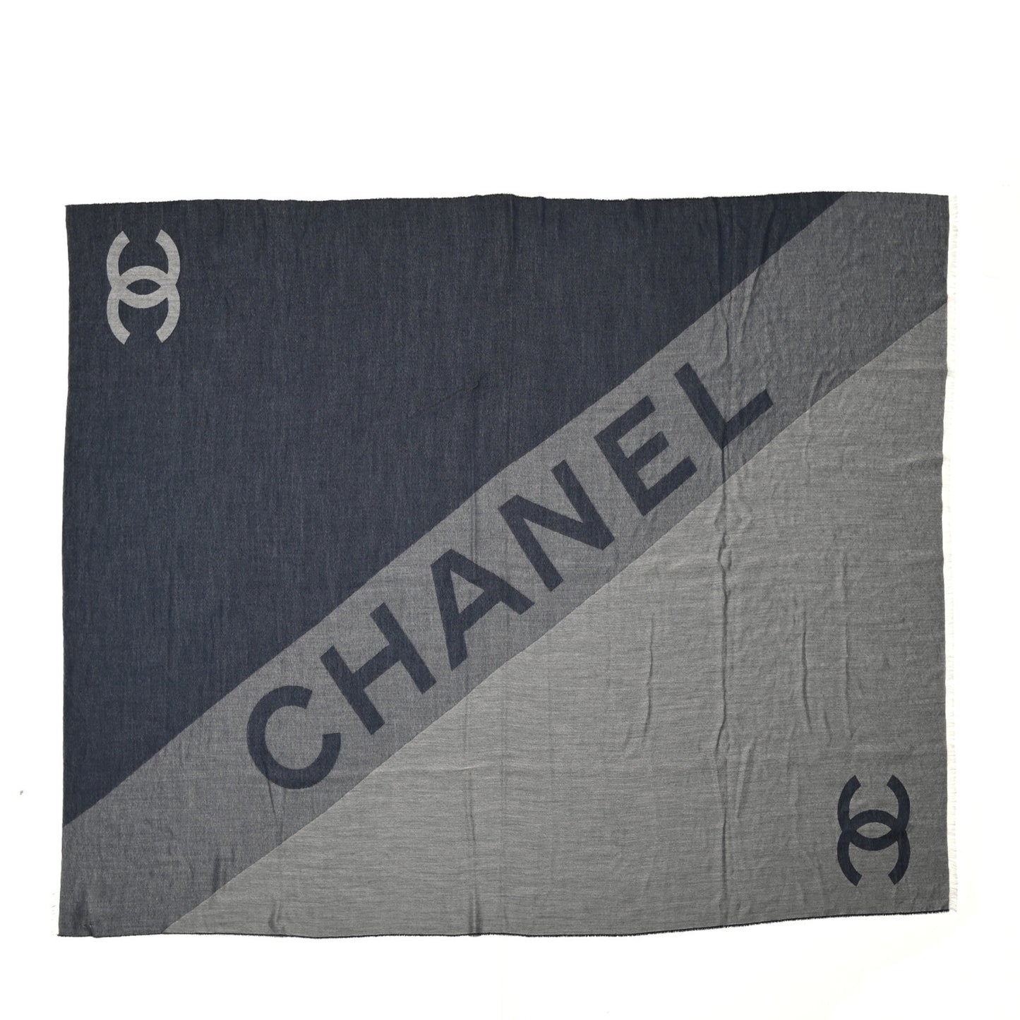 Cashmere CC Logo Stole Navy Grey