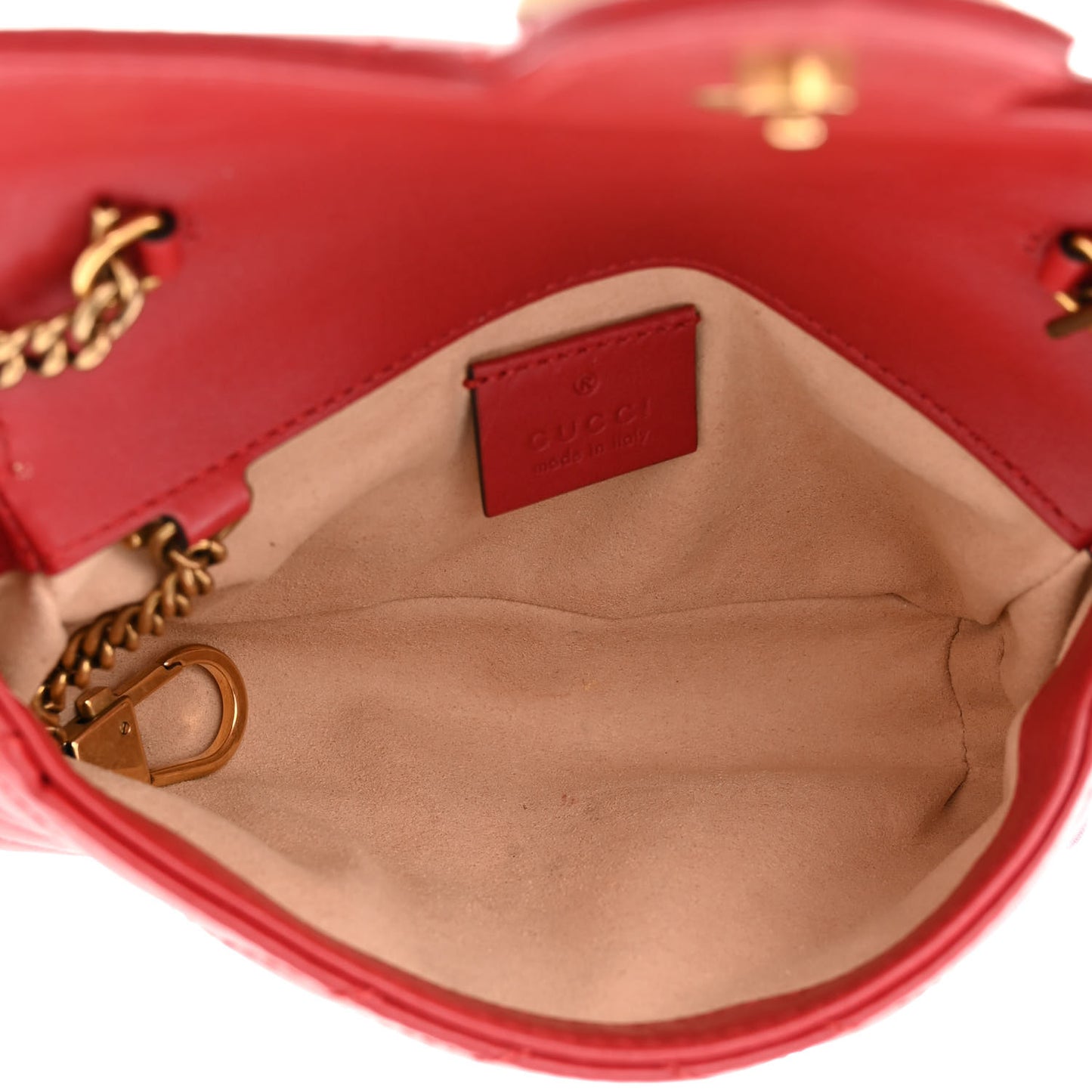 Calfskin Matelasse Super Mini GG Marmont Shoulder Bag Hibiscus Red