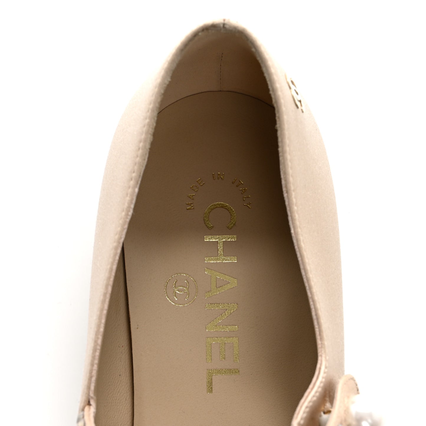 Strass Satin Grosgrain Mary Jane Flats 38.5 Beige Black