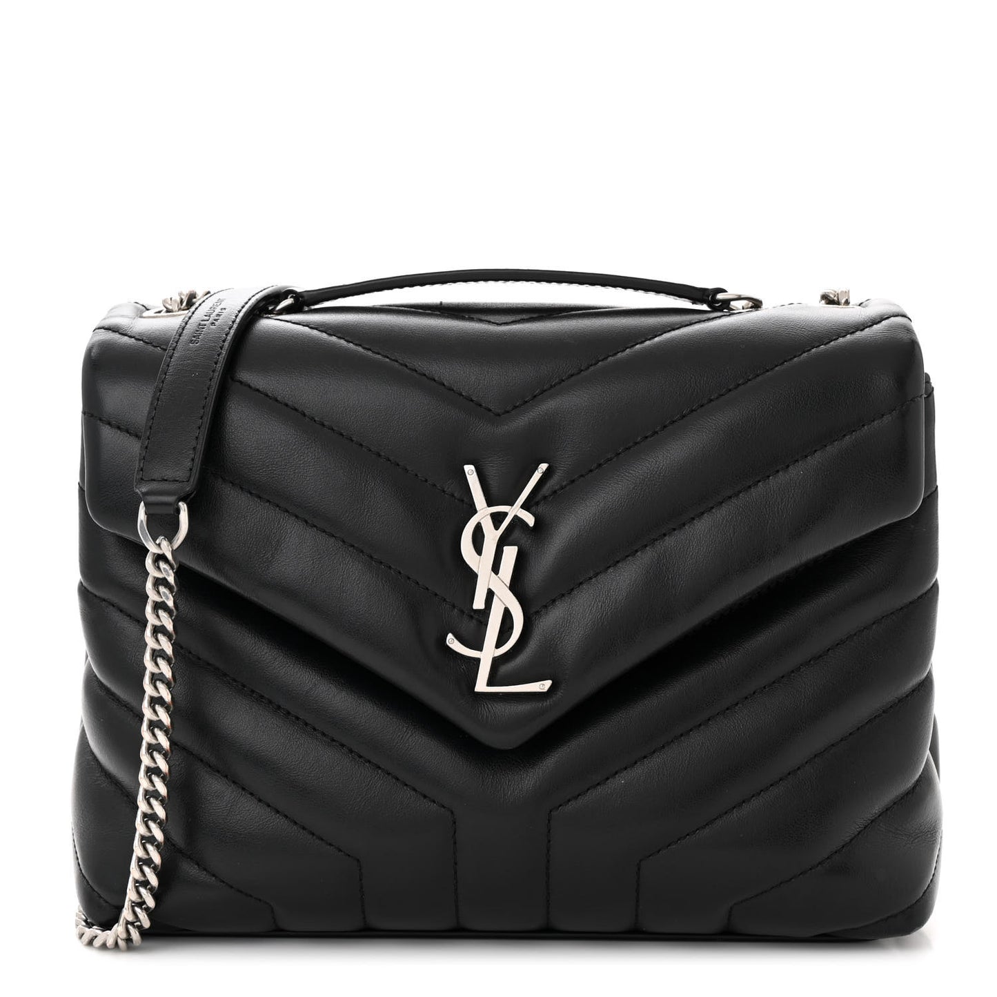 Calfskin Y Quilted Monogram Small Loulou Chain Satchel Black