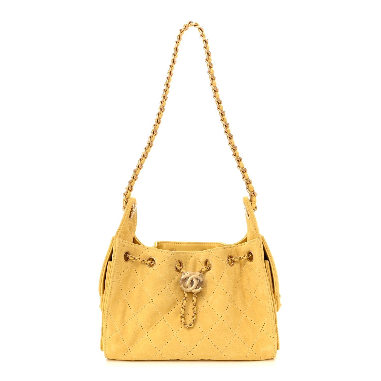 Chanel Suede Quilted Mini Chanel 25 Handbag Yellow 1771769