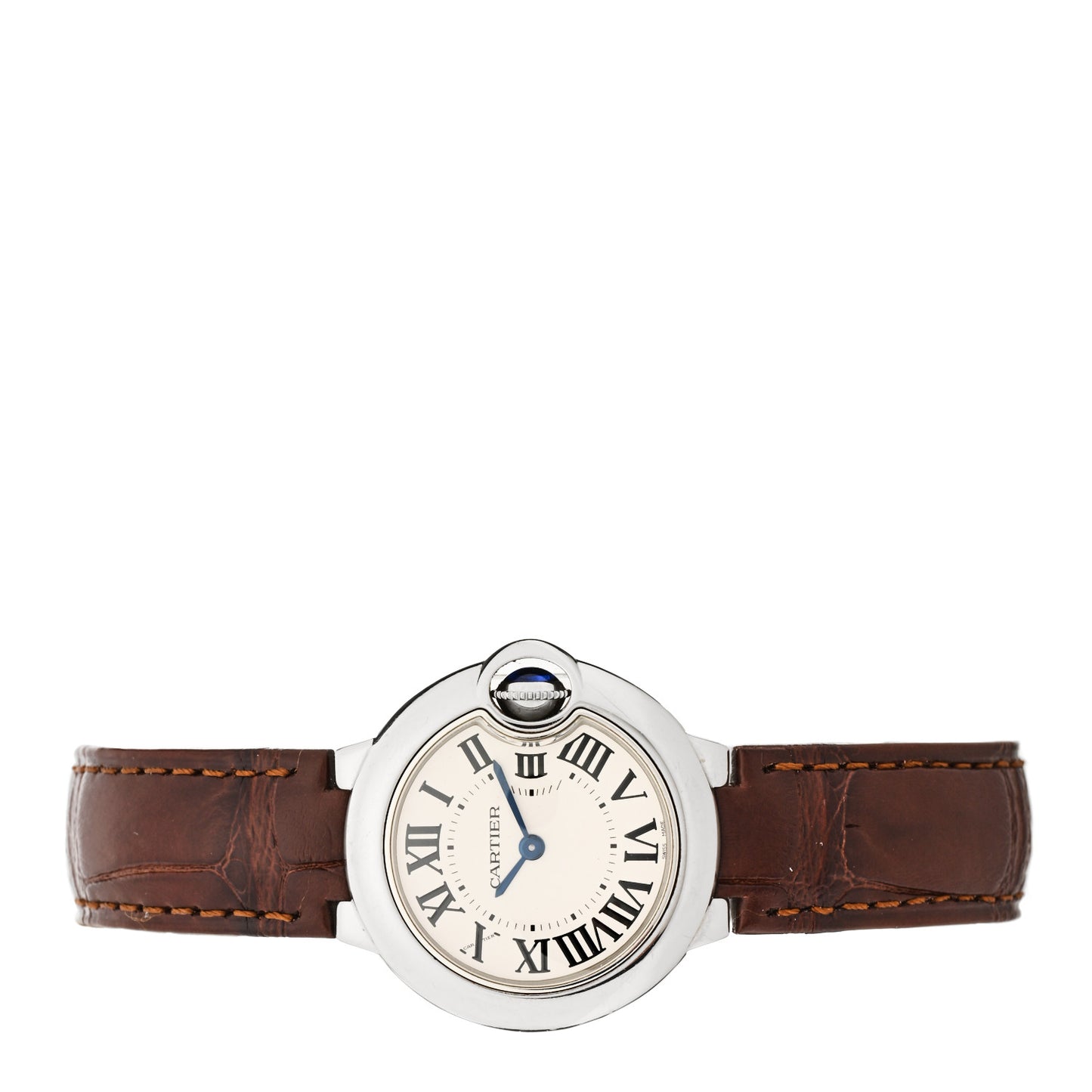 Stainless Steel Alligator 28mm Ballon Bleu De Cartier Quartz Watch Brown