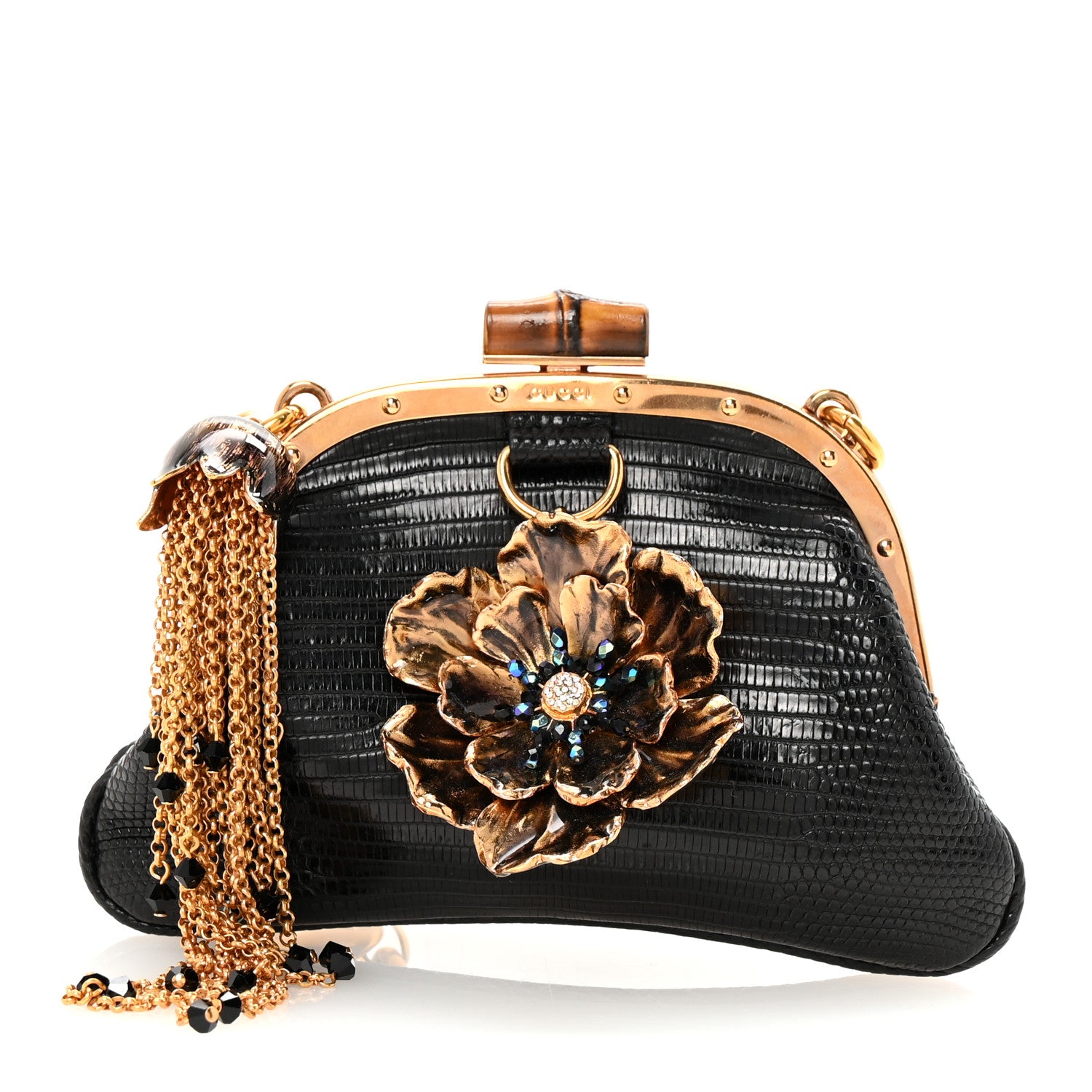 Gucci Lizard Bamboo Jeweled Clutch Black 1765140 – FASHIONPHILE