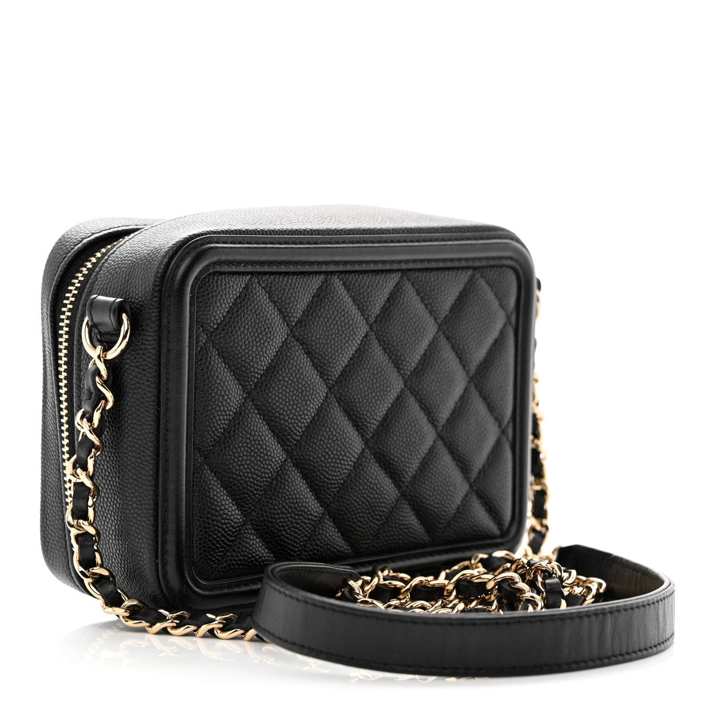 Caviar Quilted CC Filigree Vanity Clutch With Chain Black