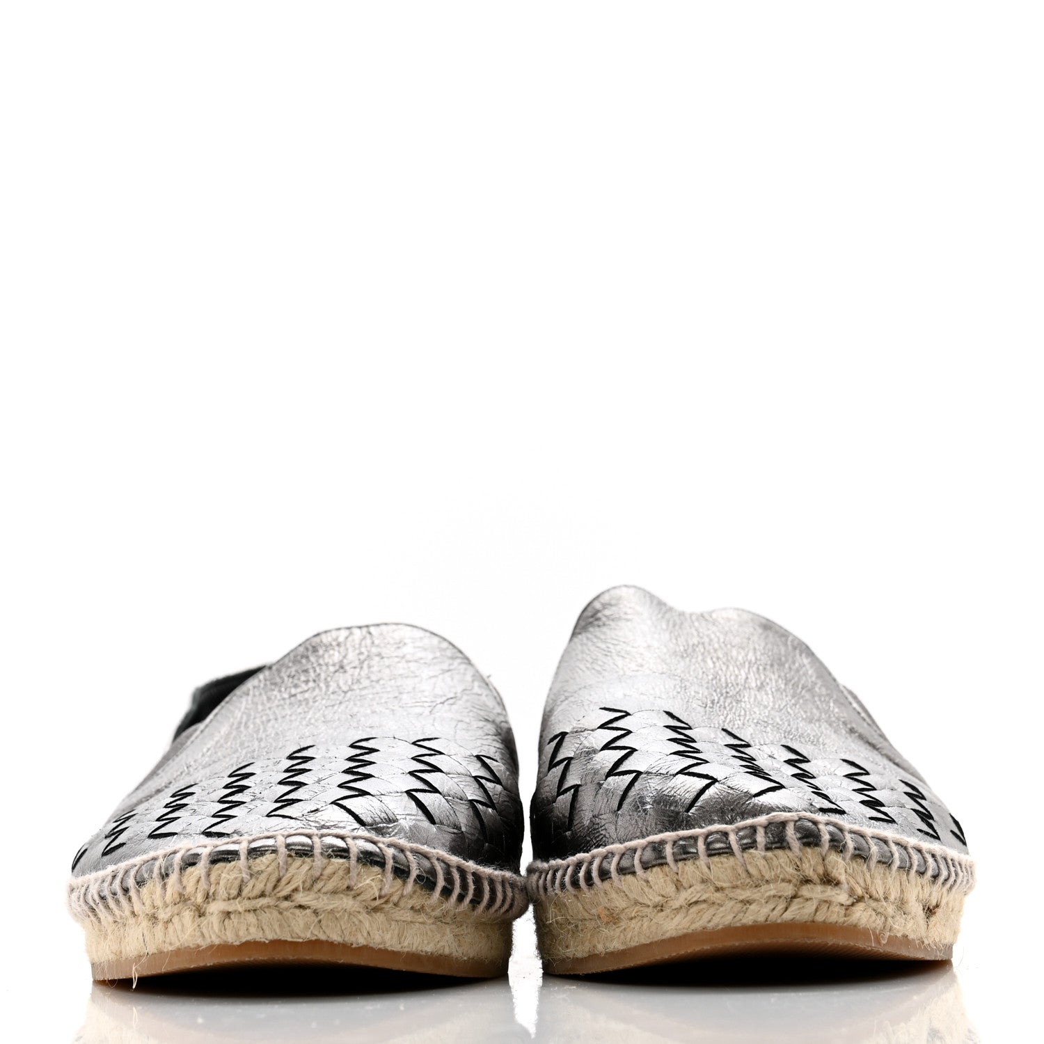 Bottega Veneta Metallic Nappa Intrecciato Woven Espadrille 39 Antique Silver 2 of 10