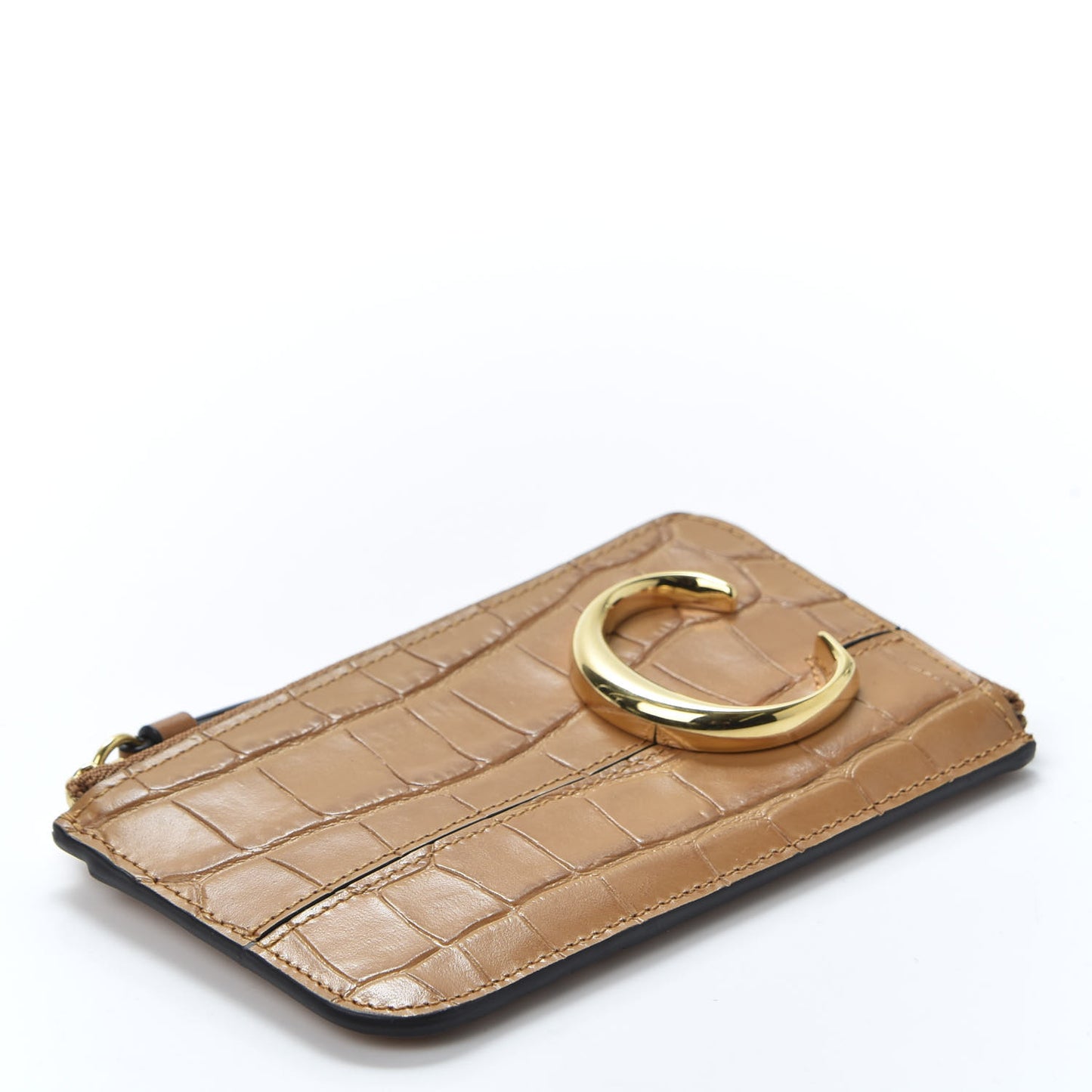 Crocodile Embossed Calfskin C Small Purse Autumnal Brown