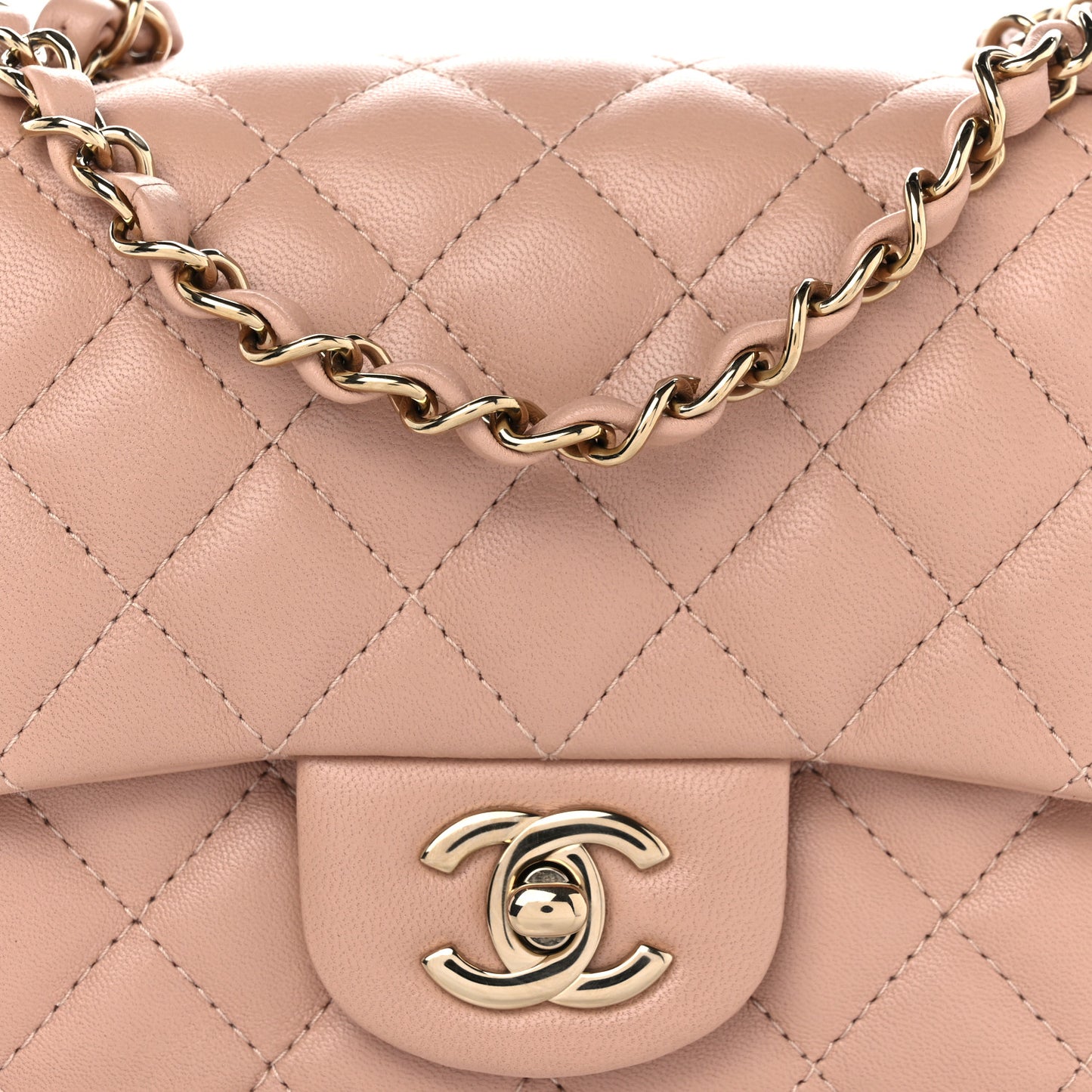 Lambskin Quilted Mini Square Flap Beige