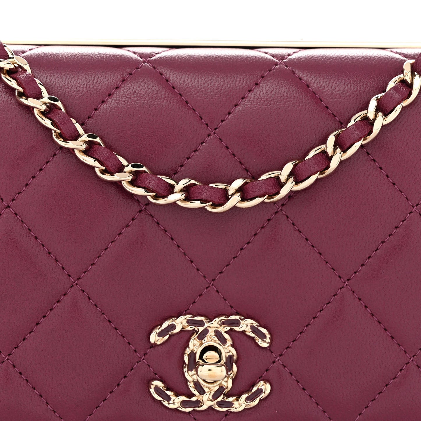 Lambskin Quilted Trendy Chain CC Wallet On Chain WOC Purple