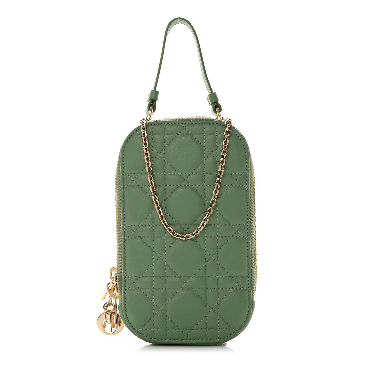 Lambskin Cannage Lady Dior Phone Holder Green