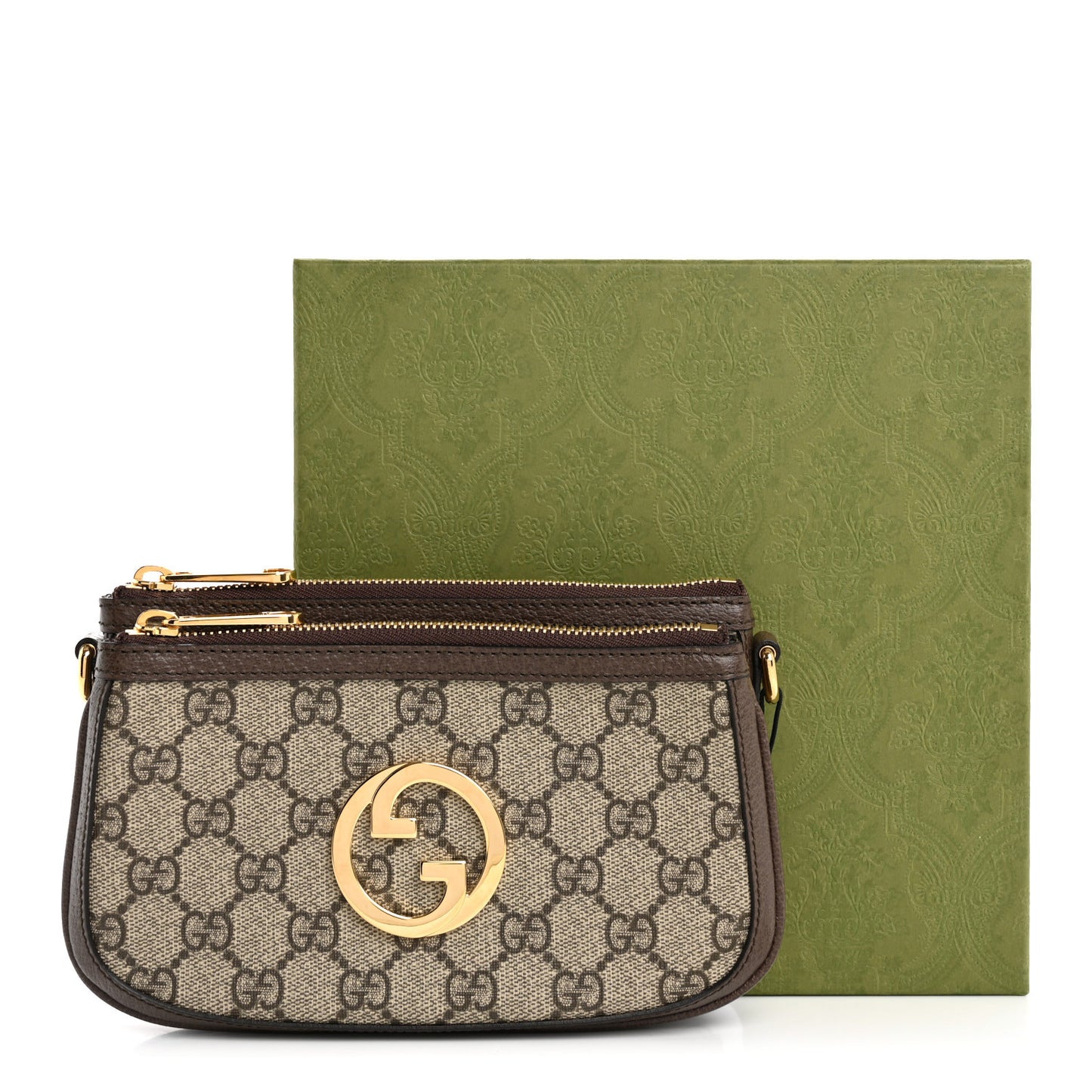 GG Supreme Monogram Textured Dollar Calfskin Web Mini Blondie Crossbody Bag Beige Ebony New Acero