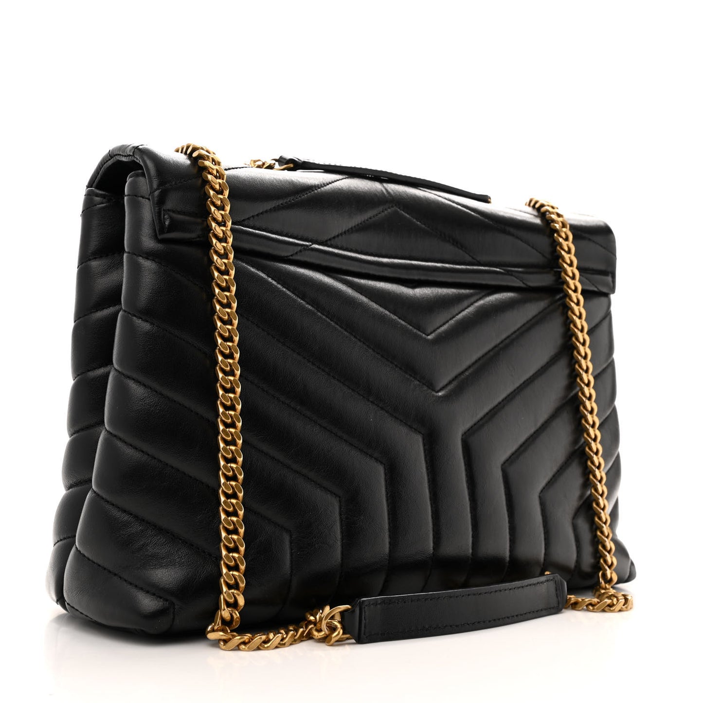 Calfskin Y Quilted Monogram Medium Loulou Chain Satchel Black