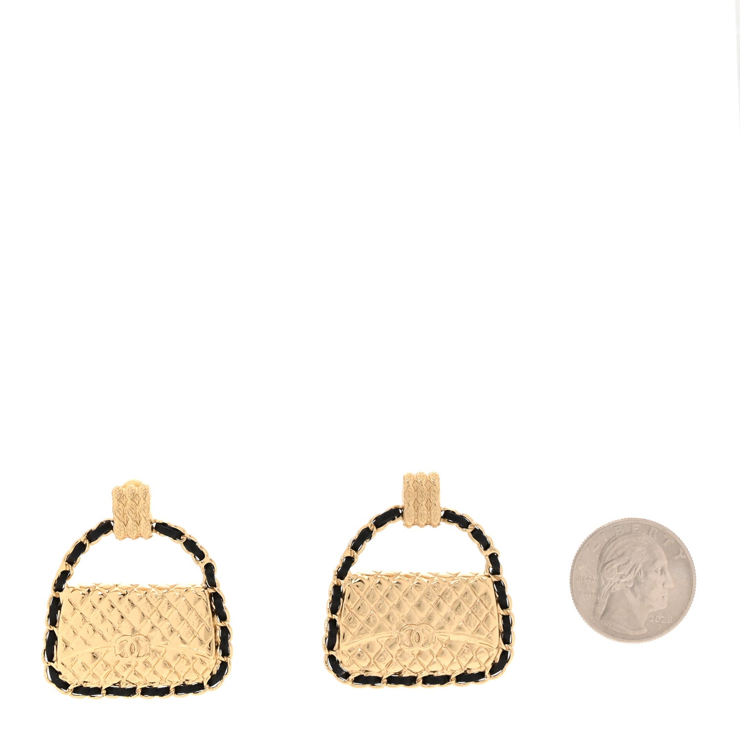 Metal Lambskin Quilted CC Chain Flap Bag Earrings Gold Black