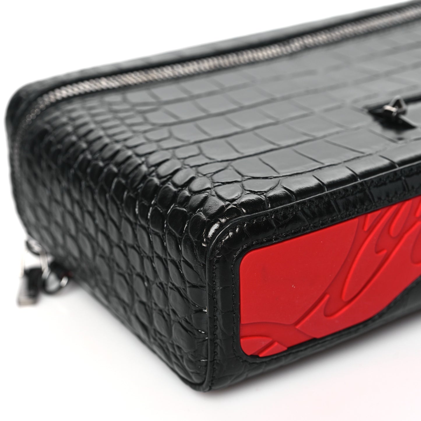 Crocodile Embossed Calfskin Kypipouch Travel Toiletry Case Black