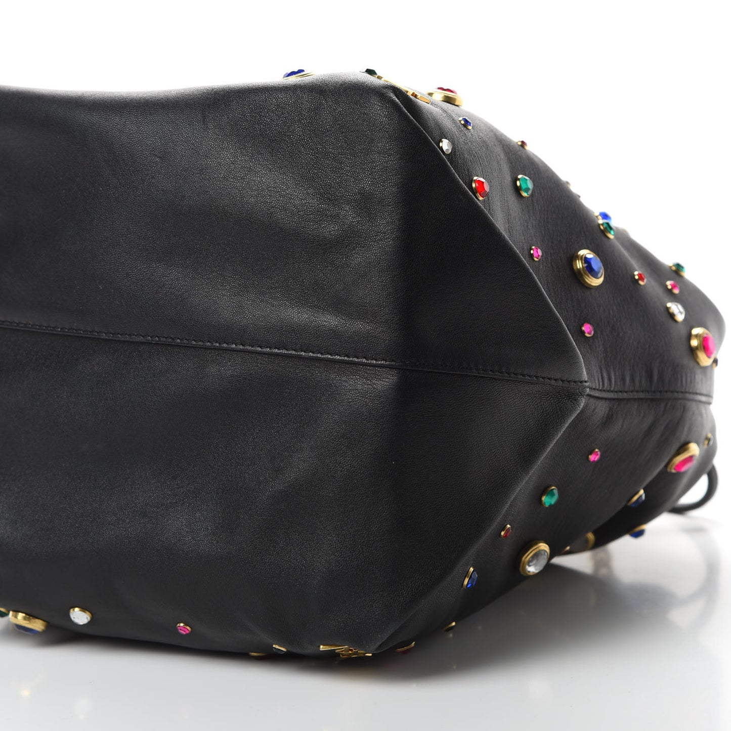 Lambskin Charm Studded Teddy Drawstring Bag Black