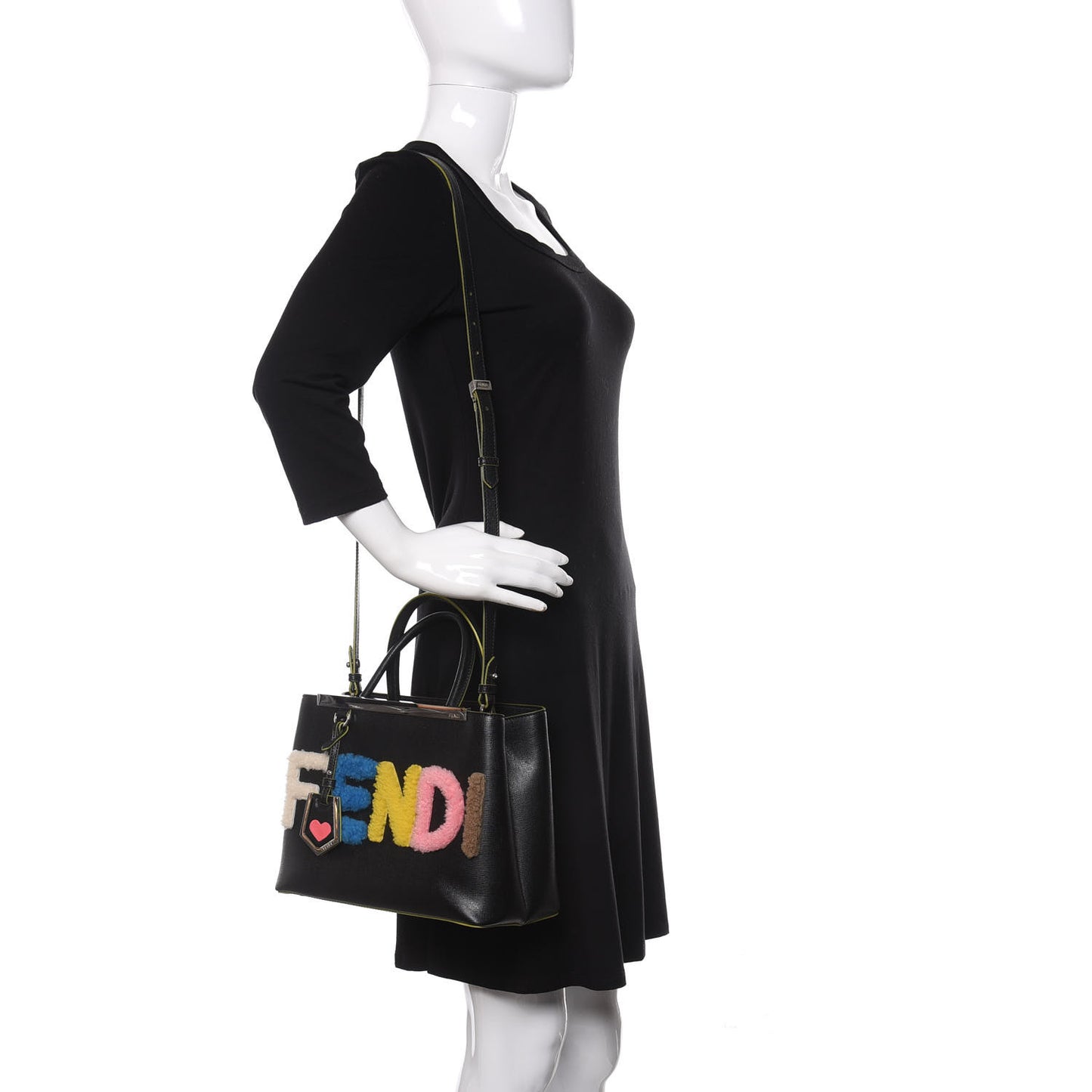 Vitello Elite Shearling Block Letter Petite 2Jours Tote Black