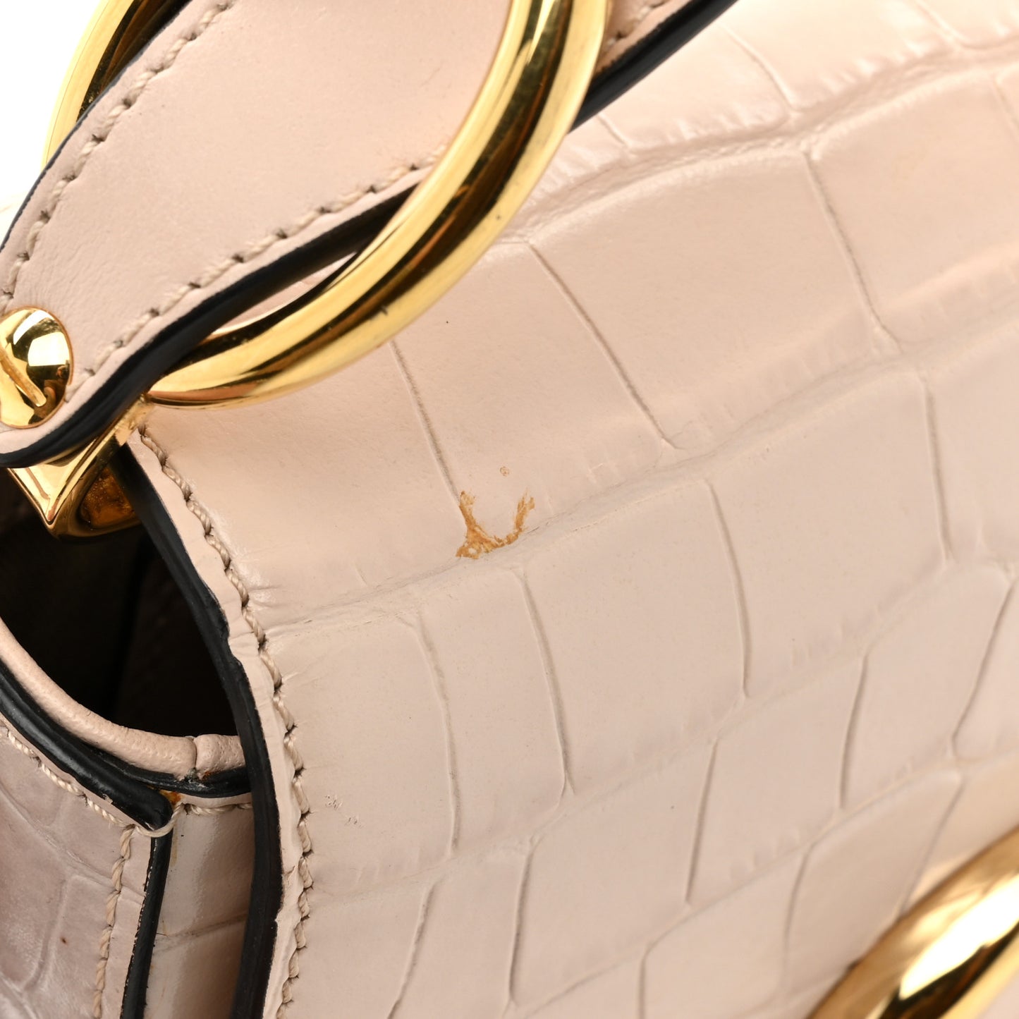 Calfskin Crocodile Embossed Mini C Double Carry Milky Cement Pink