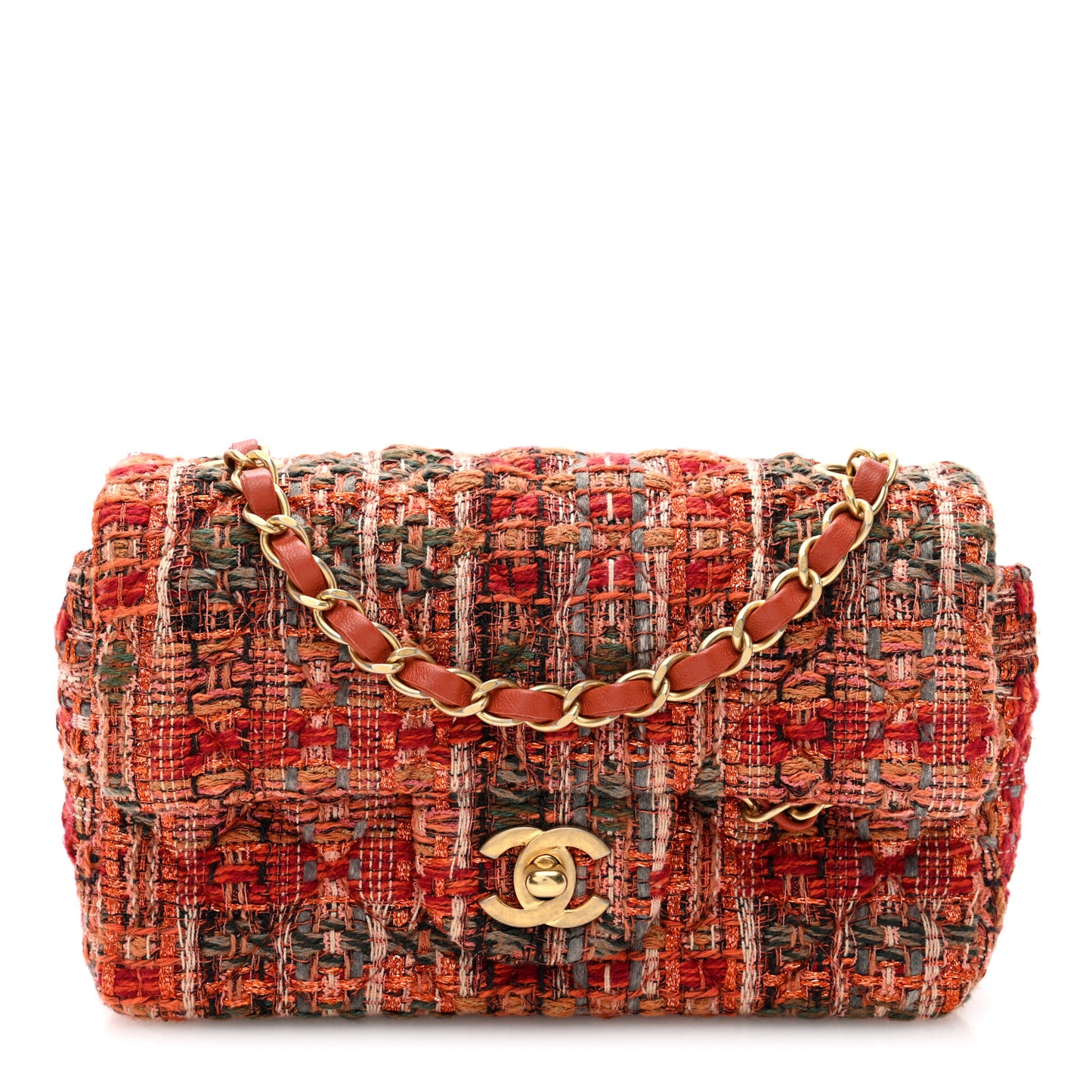 Tweed Quilted Mini Rectangular Flap Orange Multicolor