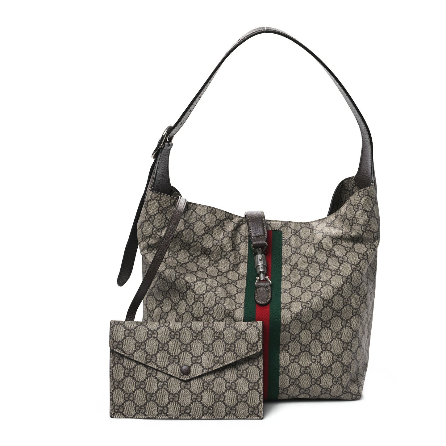 GG Supreme Monogram Calfskin Web Small Jackie 1961 Shoulder Bag Beige Brown Sugar