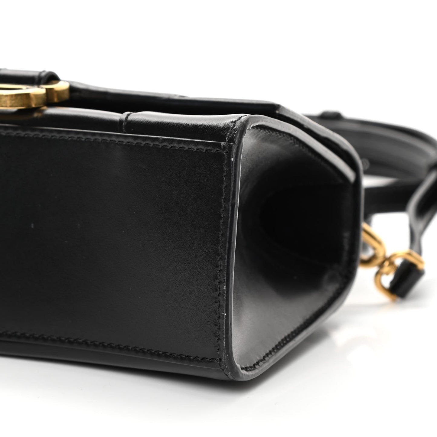 Shiny Box Calfskin Hourglass Top Handle Bag XS Black