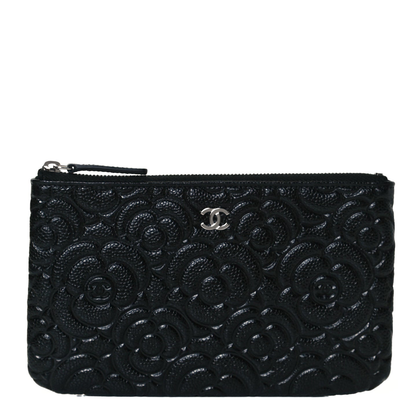 Caviar Camellia Embossed Cosmetic Pouch Black