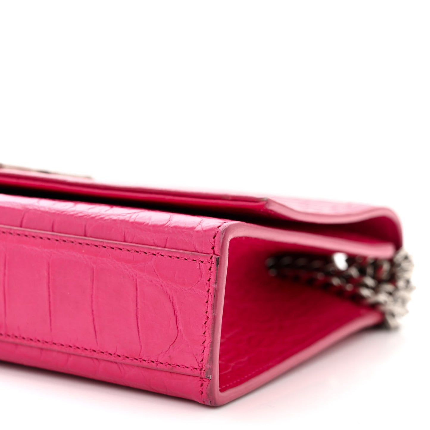 SAINT LAURENT Calfskin Crocodile Embossed Medium Classic Monogram Kate Tassel Satchel Fuchsia