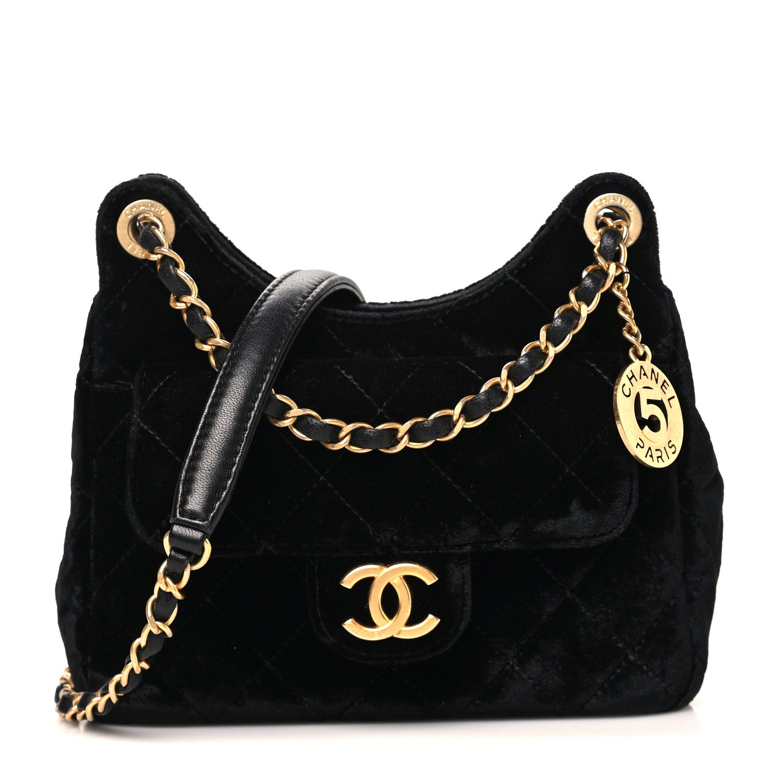 Chanel Velvet Quilted Small Wavy CC Hobo Black Hobo Black 1892820