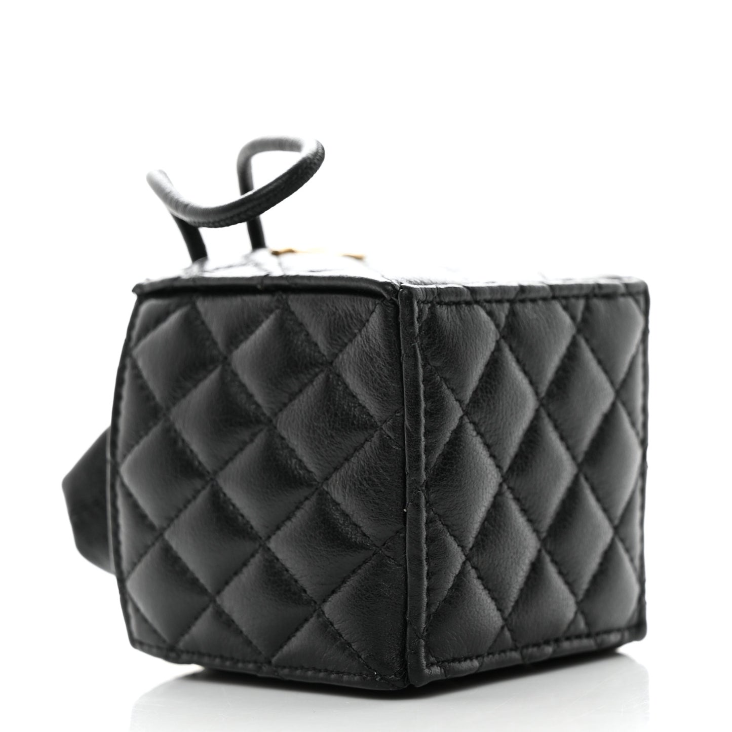 Calfskin Quilted Mini Drawstring Bucket Bag Black