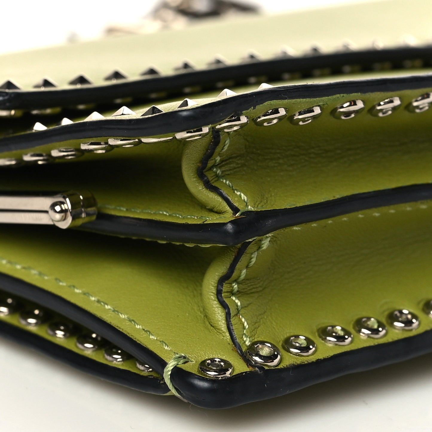 Vitello Rockstud Turn Lock Chain Clutch Deep Clover