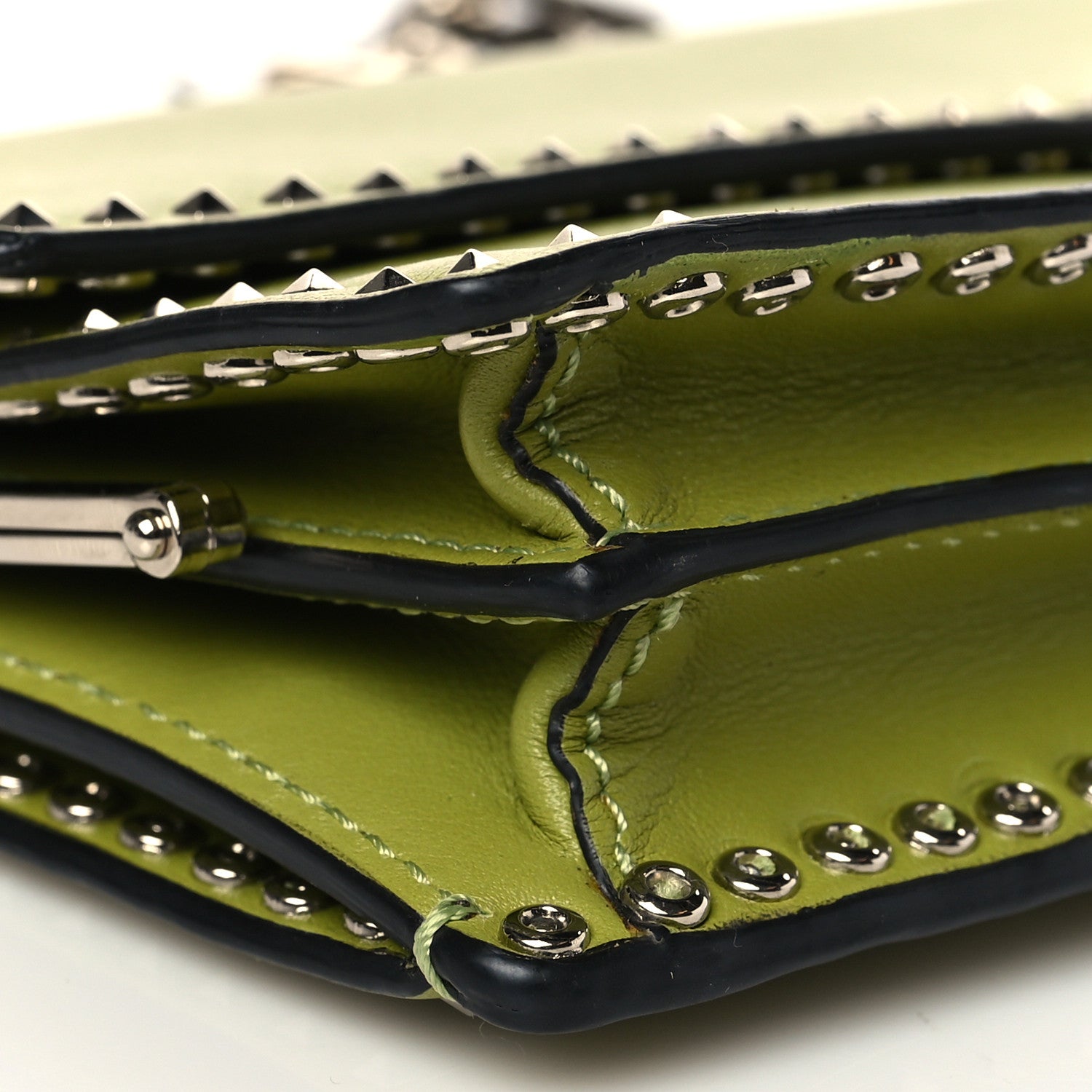 Valentino Garavani Vitello Rockstud Turn Lock Chain Clutch Deep Clover 7 of 9