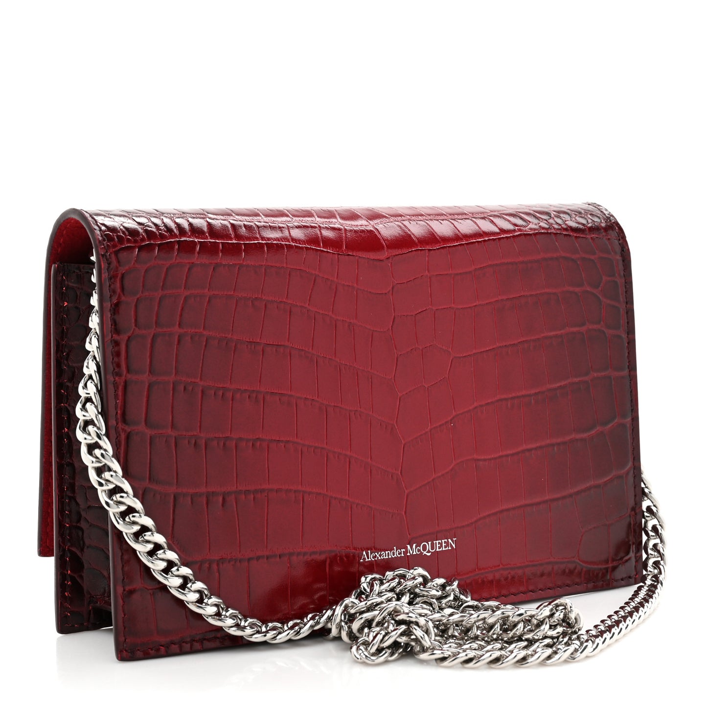 Calfskin Crocodile Embossed Skull Mini Crossbody Bag Red