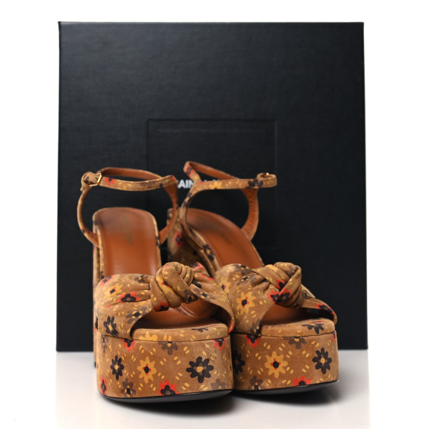 Suede Bianca Flower 85 Platform Sandals 38.5 Tan
