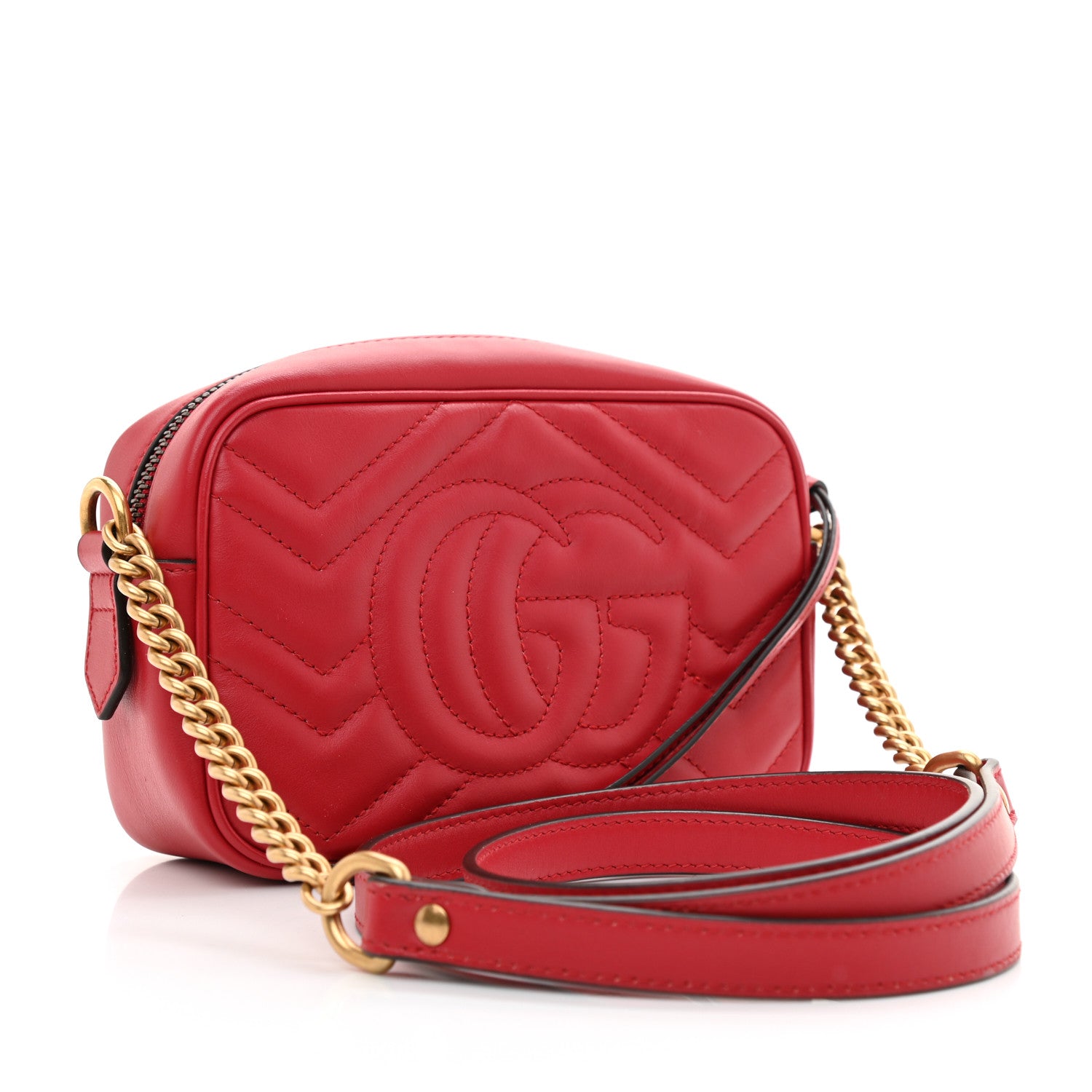 Gucci Calfskin Matelasse Mini GG Marmont Chain Shoulder Bag Hibiscus Red 3 of 8