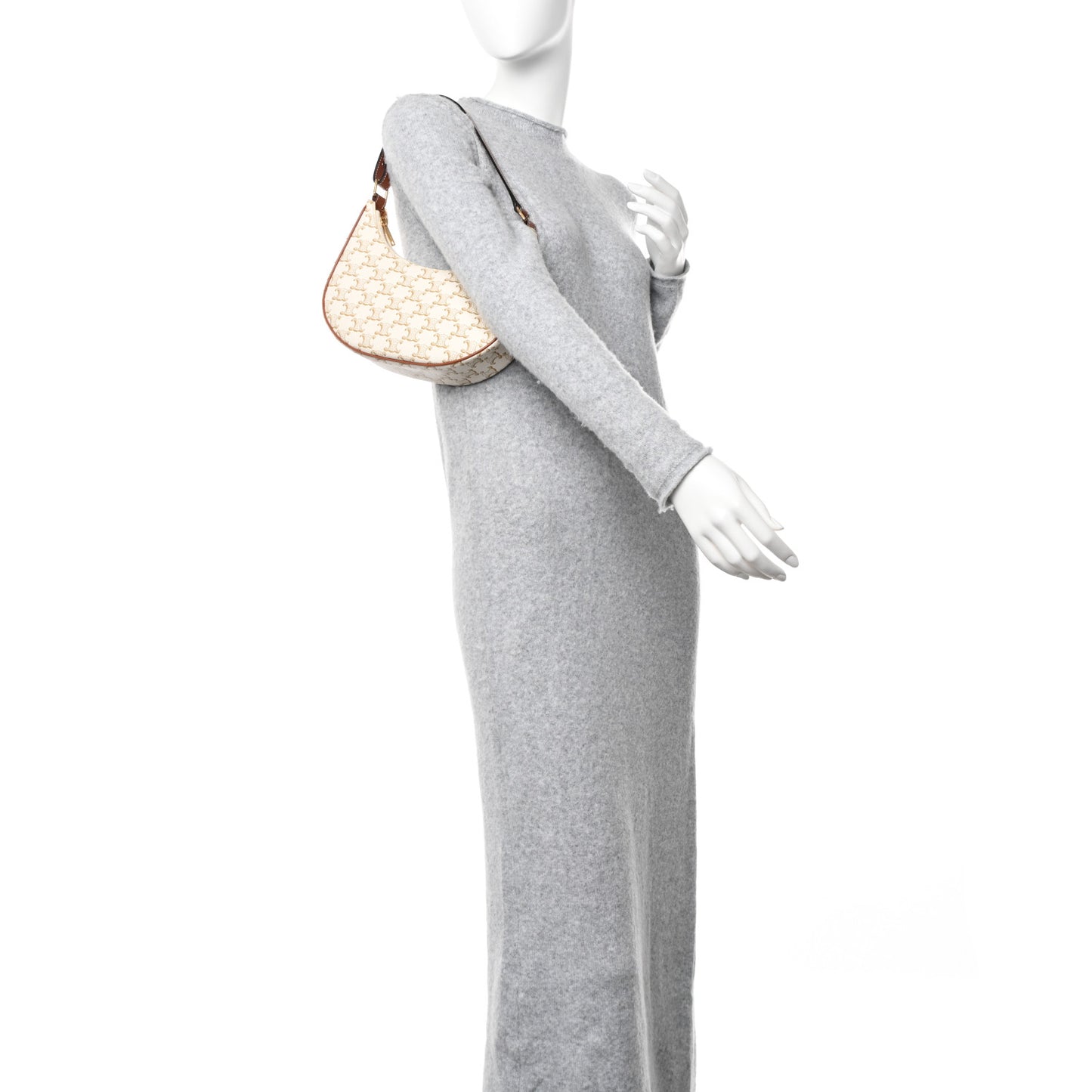 Canvas Calfskin Ava Triomphe Shoulder Bag White