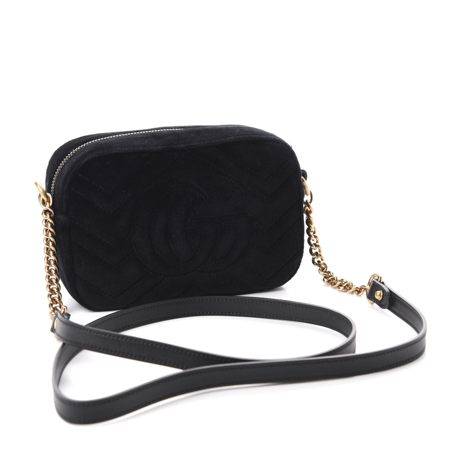 Velvet Matelasse Marquise Crystals Mini GG Marmont Chain Shoulder Bag Black