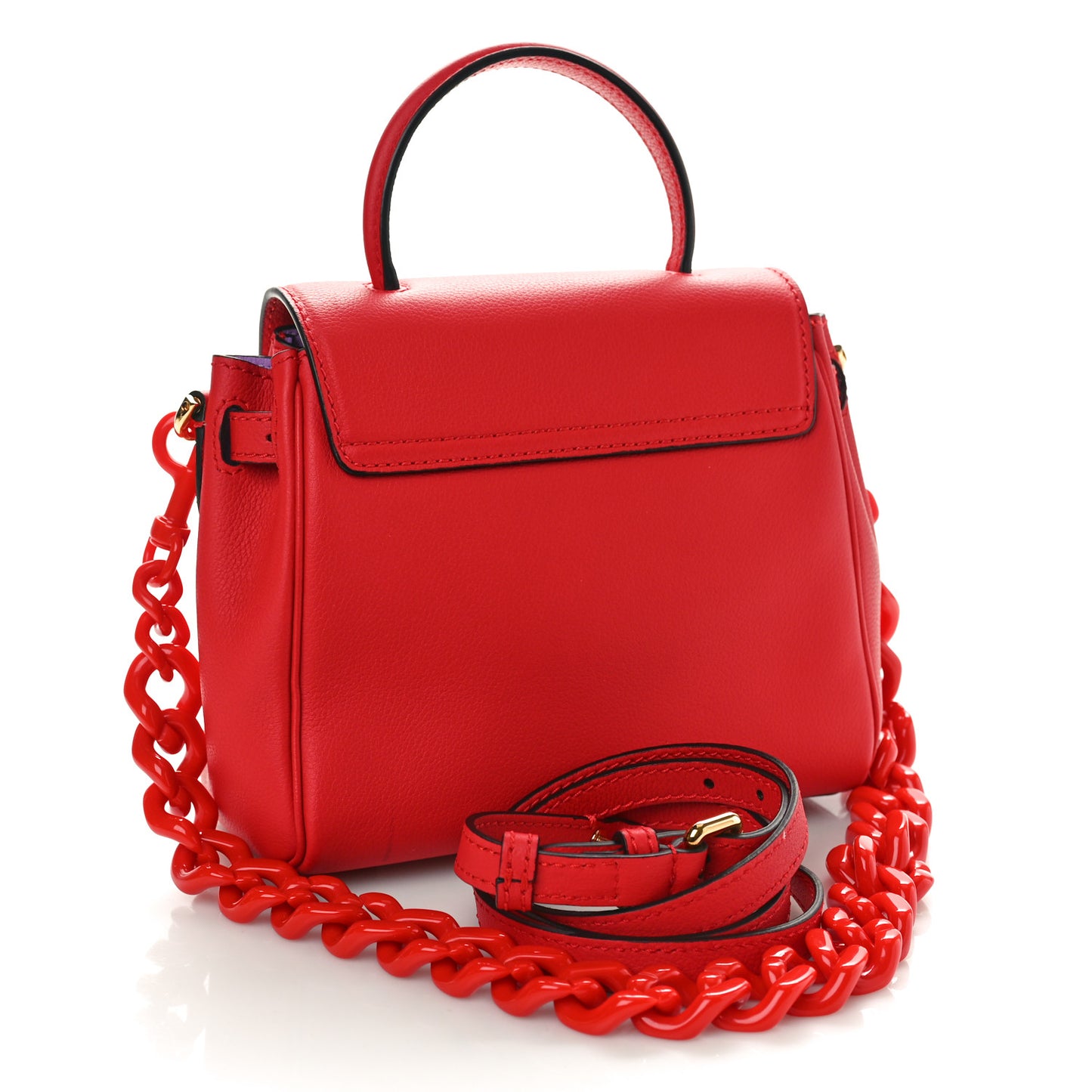 Grained Calfskin Small La Medusa Top Handle Bag Red