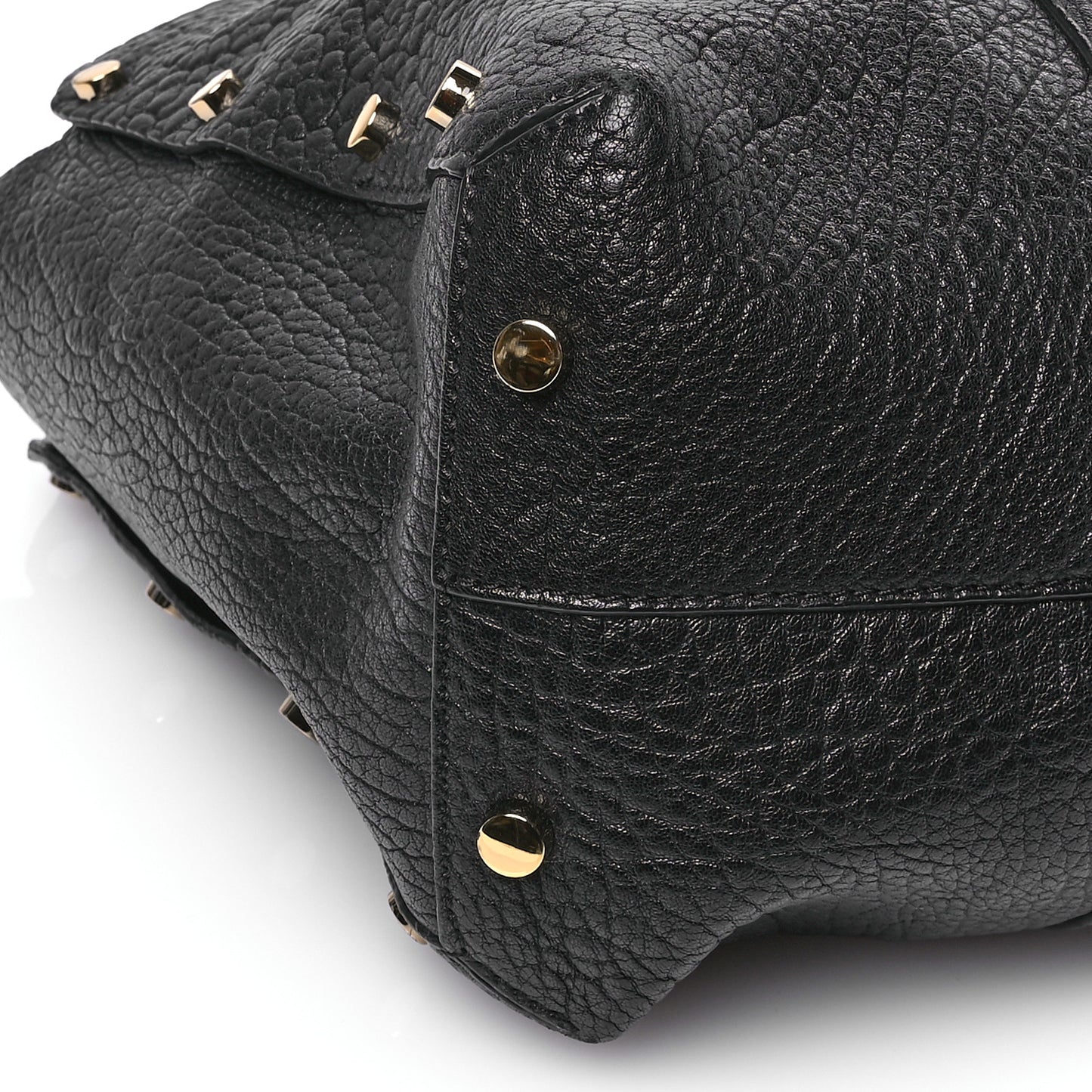 Grained Calfskin Studded Lockett Shopper Tote Black