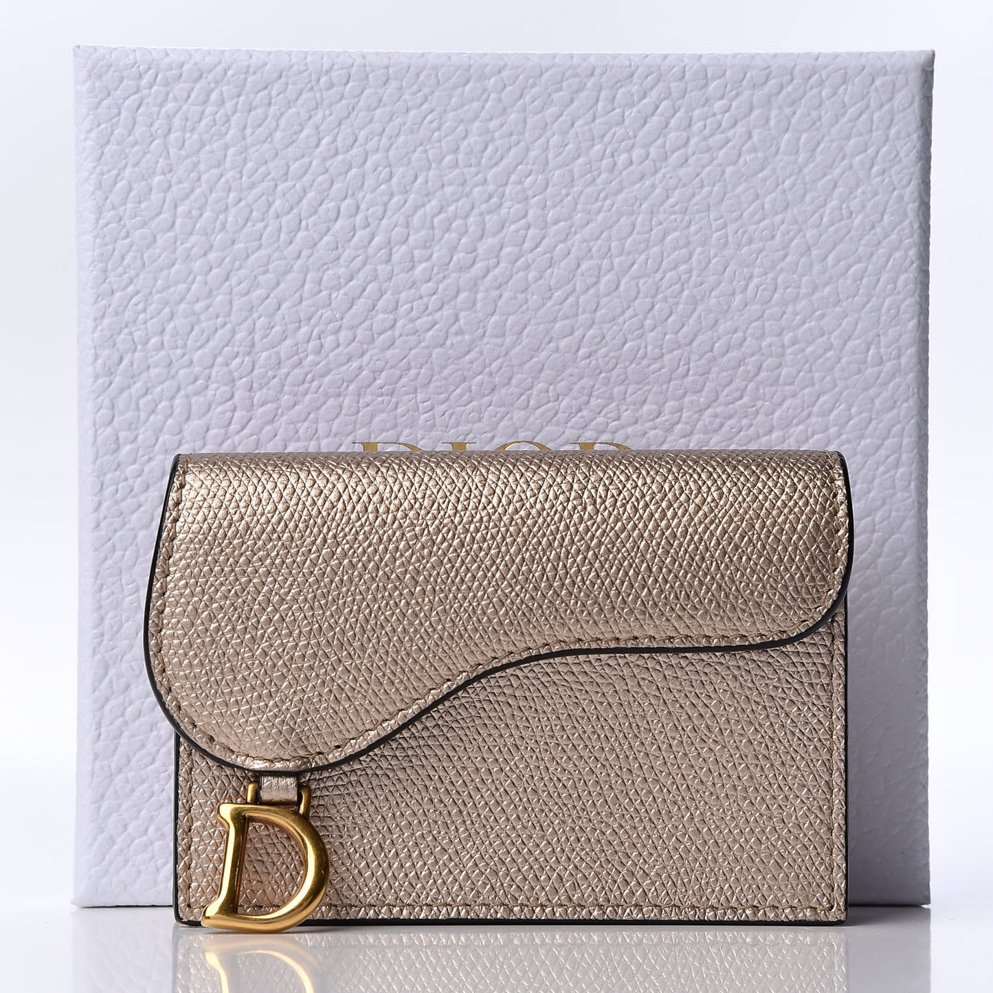 Metallic Grained Calfskin Saddle Card Holder Gold