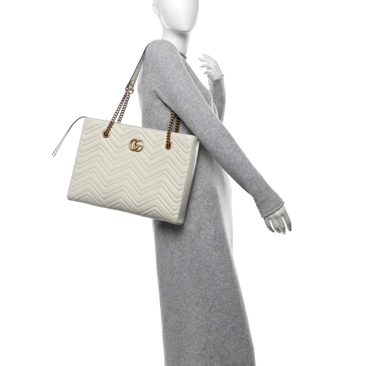 Vintage Calfskin Matelasse Medium GG Marmont Slim Tote White