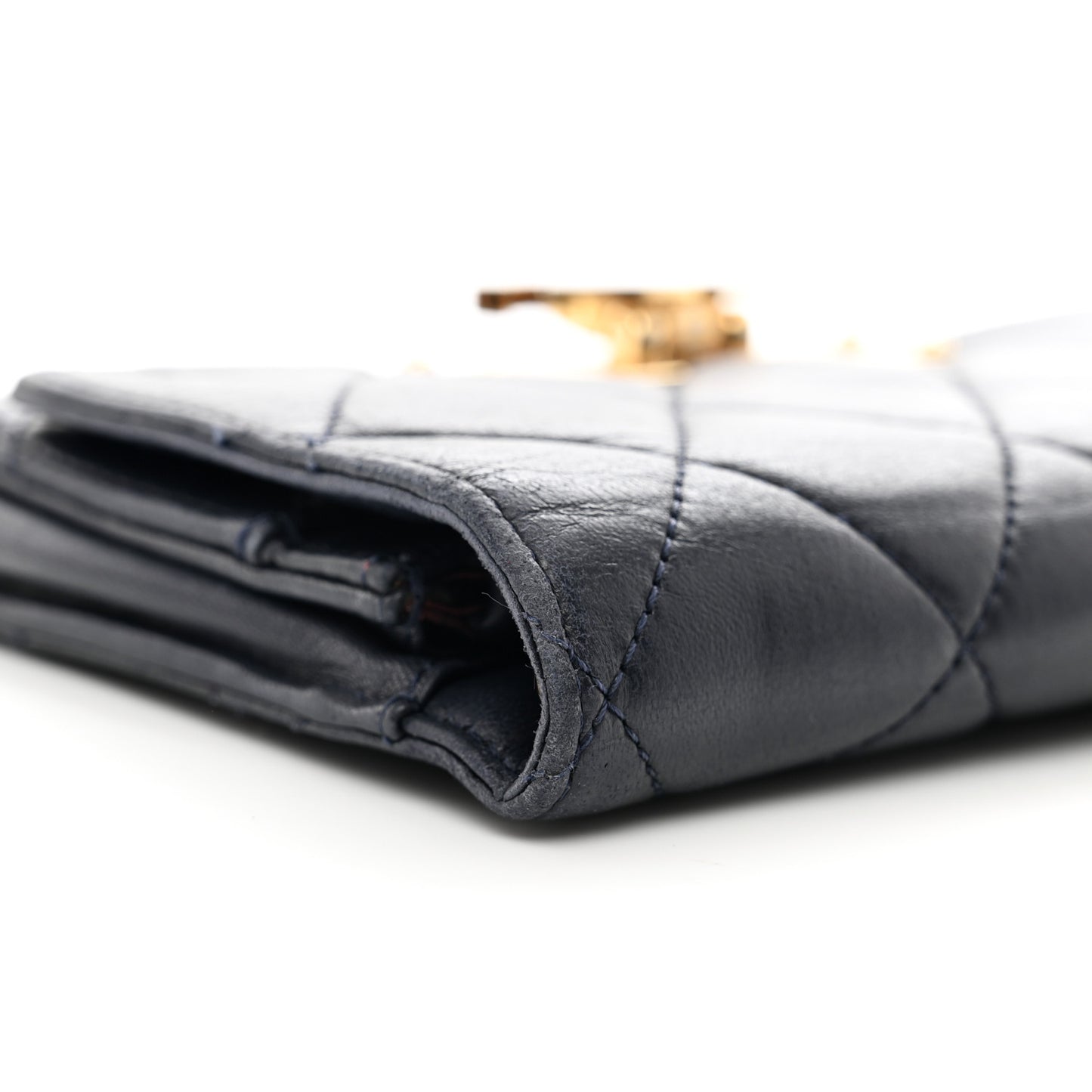Lambskin Quilted Golden Class Wallet on Chain WOC Navy