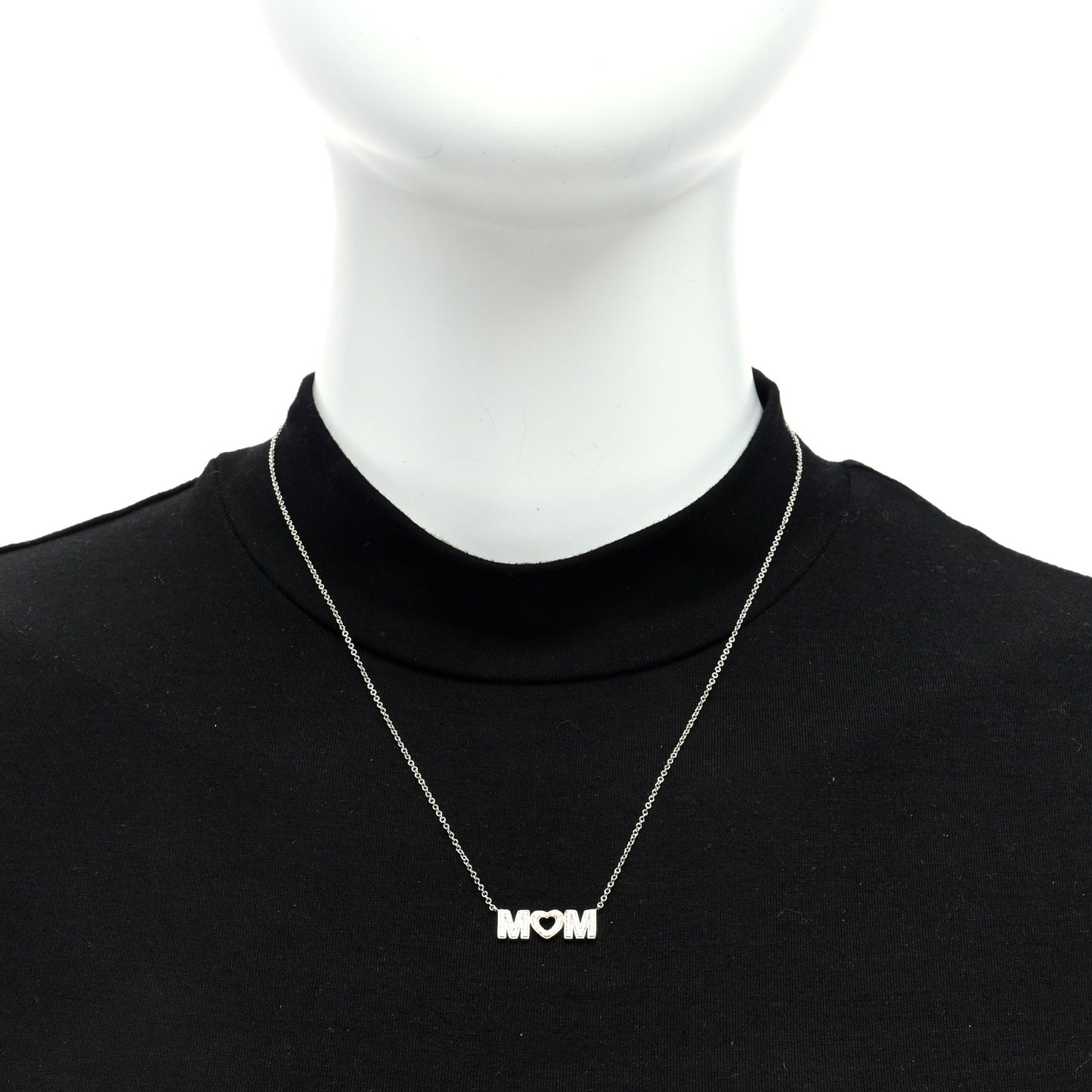 18K White Rose Gold Diamond MOM Pendant Necklace