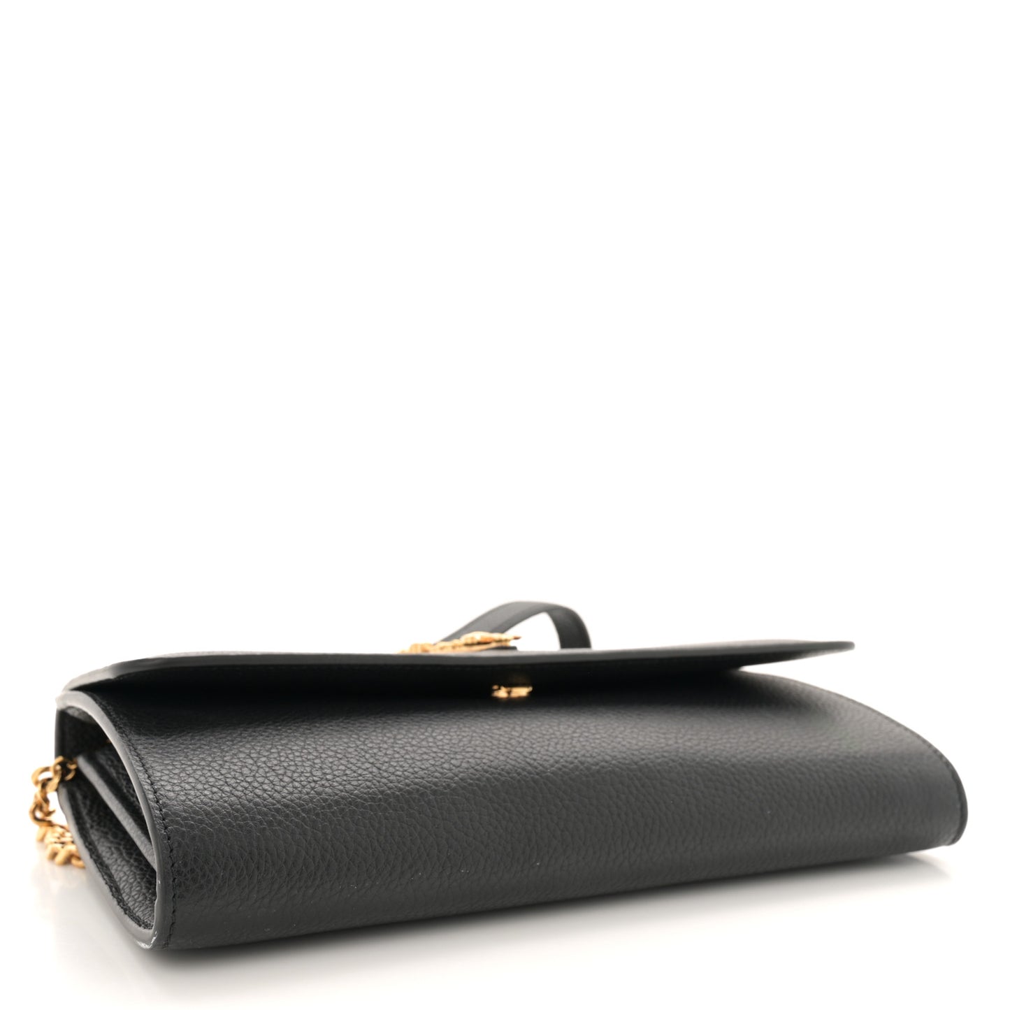 Grained Calfskin Virtus Wallet On Chain Black