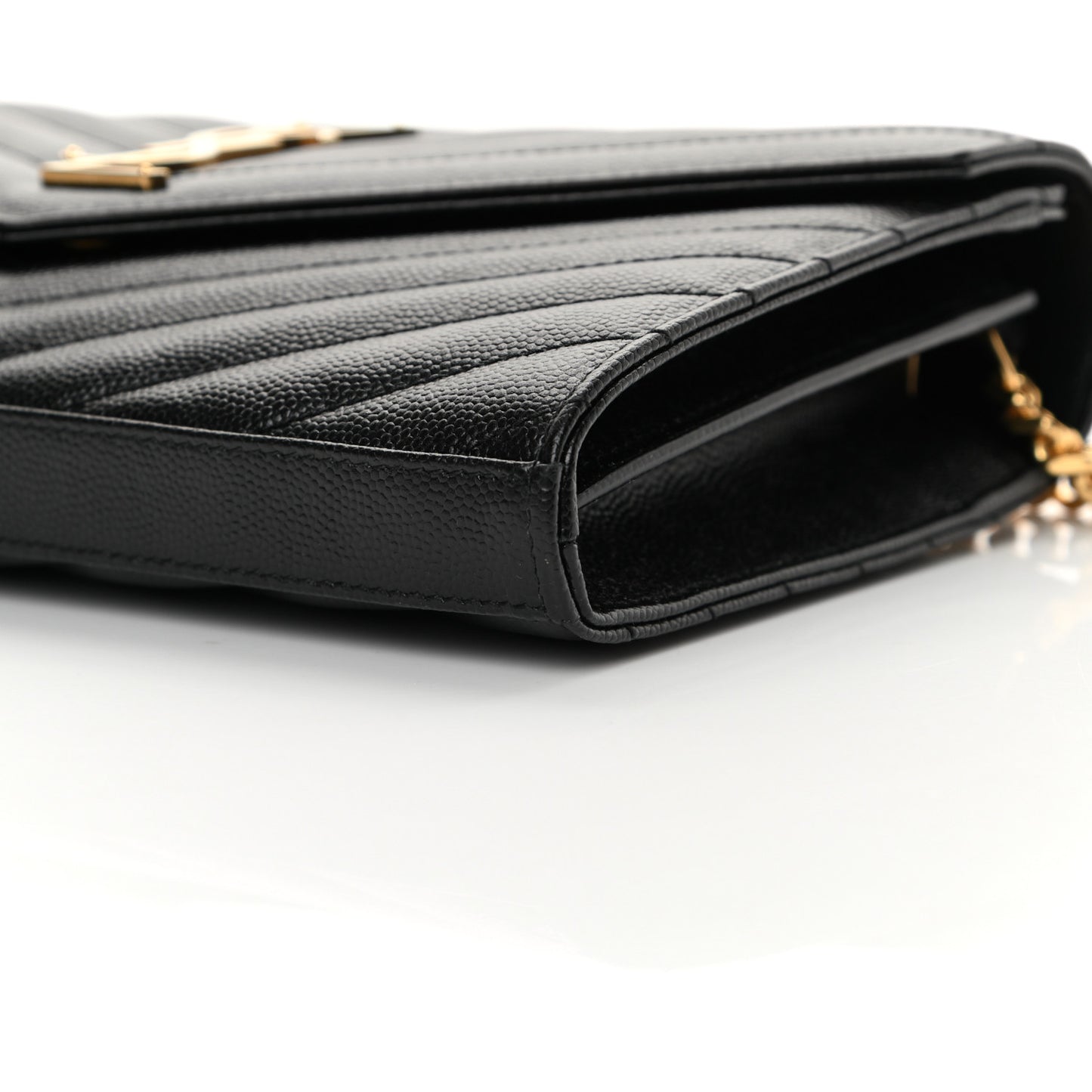 Grain De Poudre Matelasse Chevron Monogram Chain Wallet Black