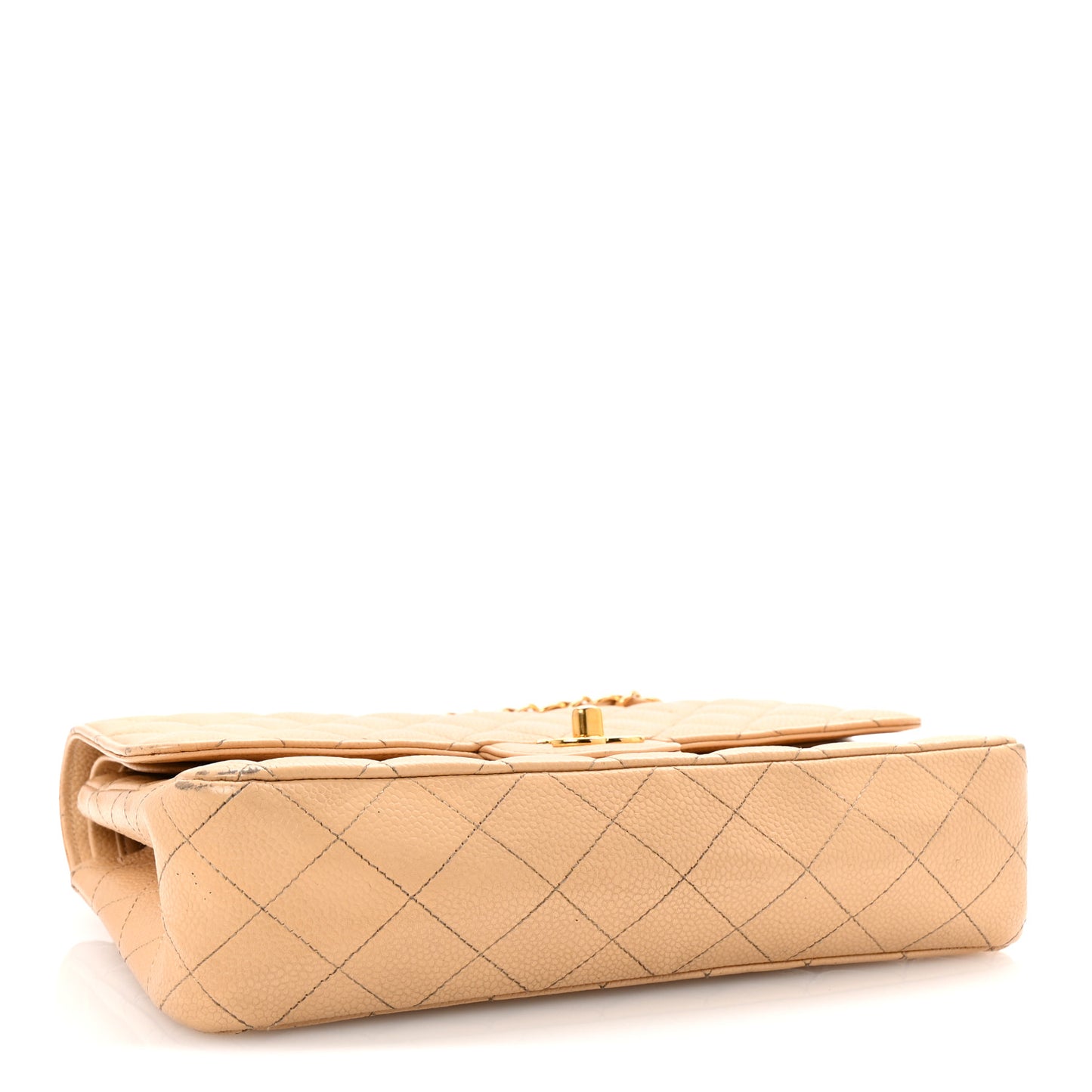 Caviar Quilted Medium Double Flap Beige