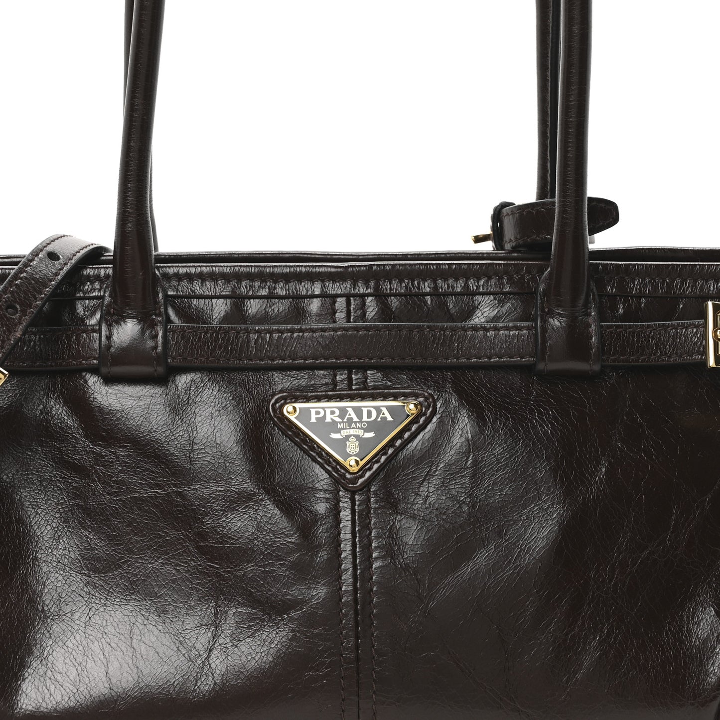 Glossy Calfskin Triangle Medium Bonnie Shoulder Bag Dark Brown