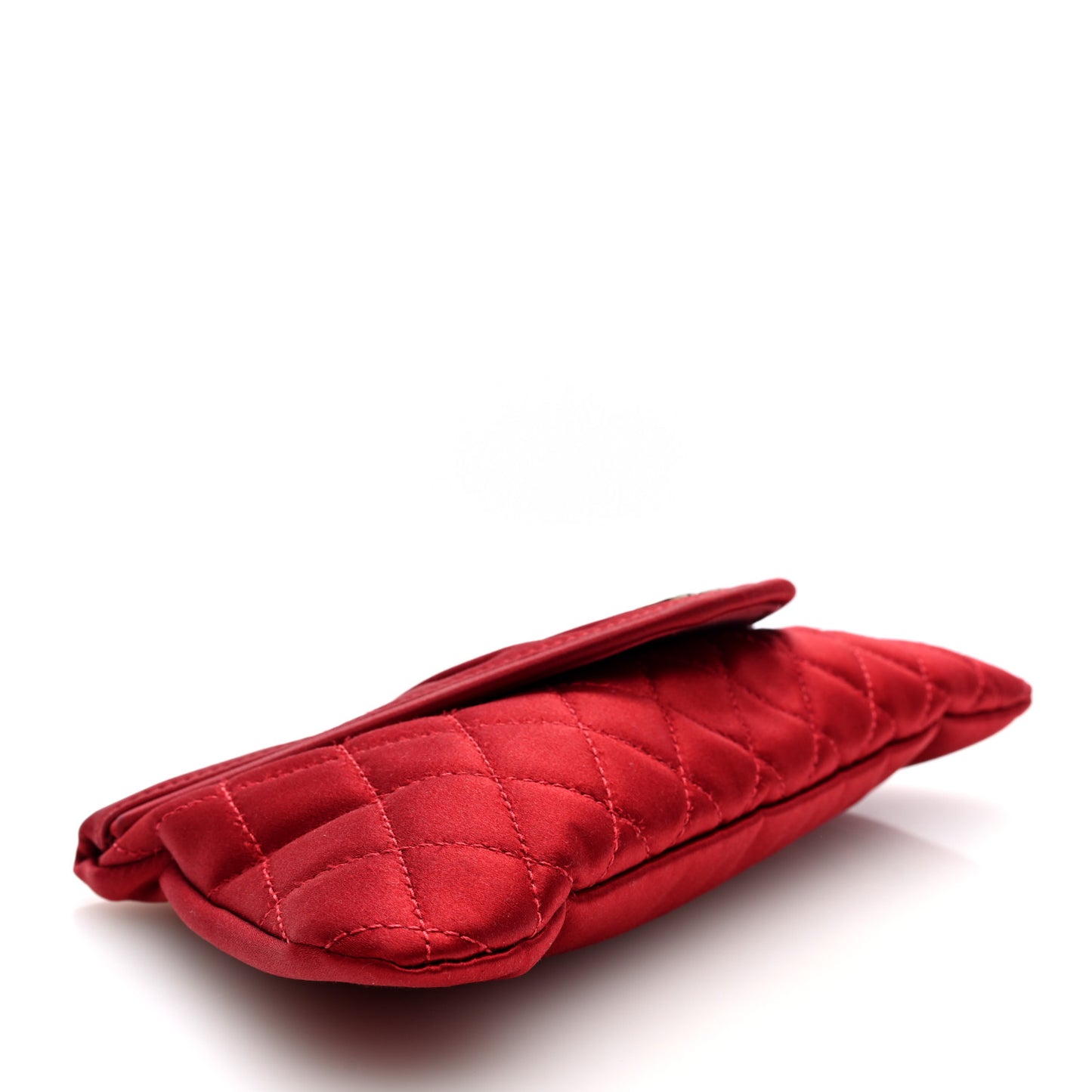 Satin Quilted Half Moon Clutch Red