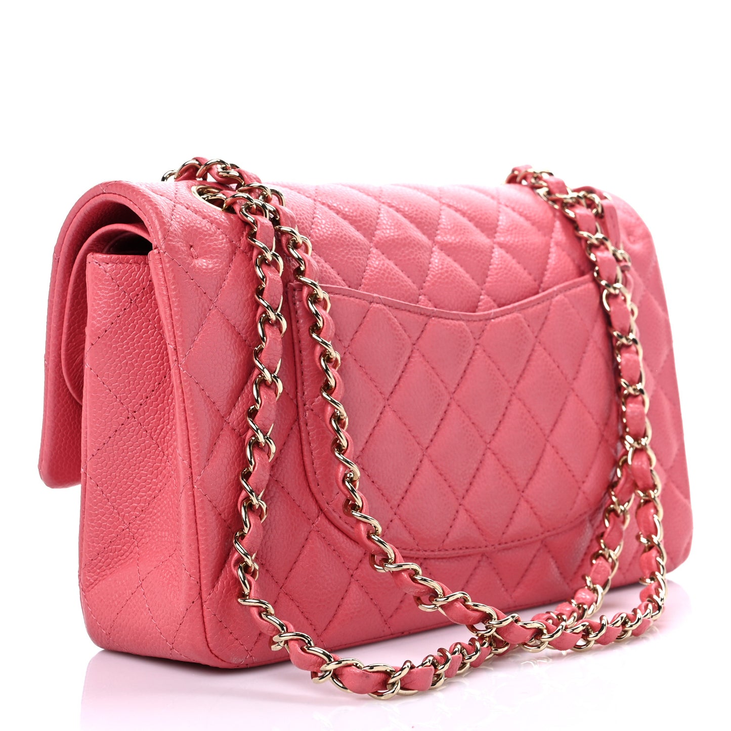 Metallic Caviar Quilted Medium Double Flap Pink
