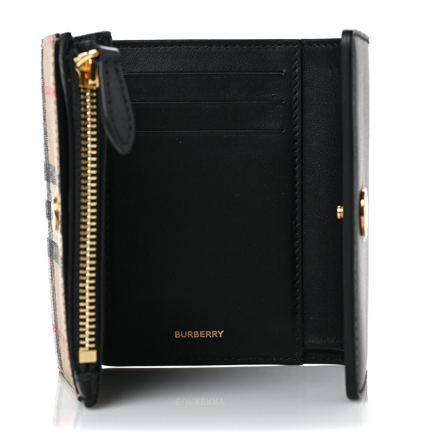 Grainy Calfskin Vintage Check Small Folding Wallet Archive Beige Black