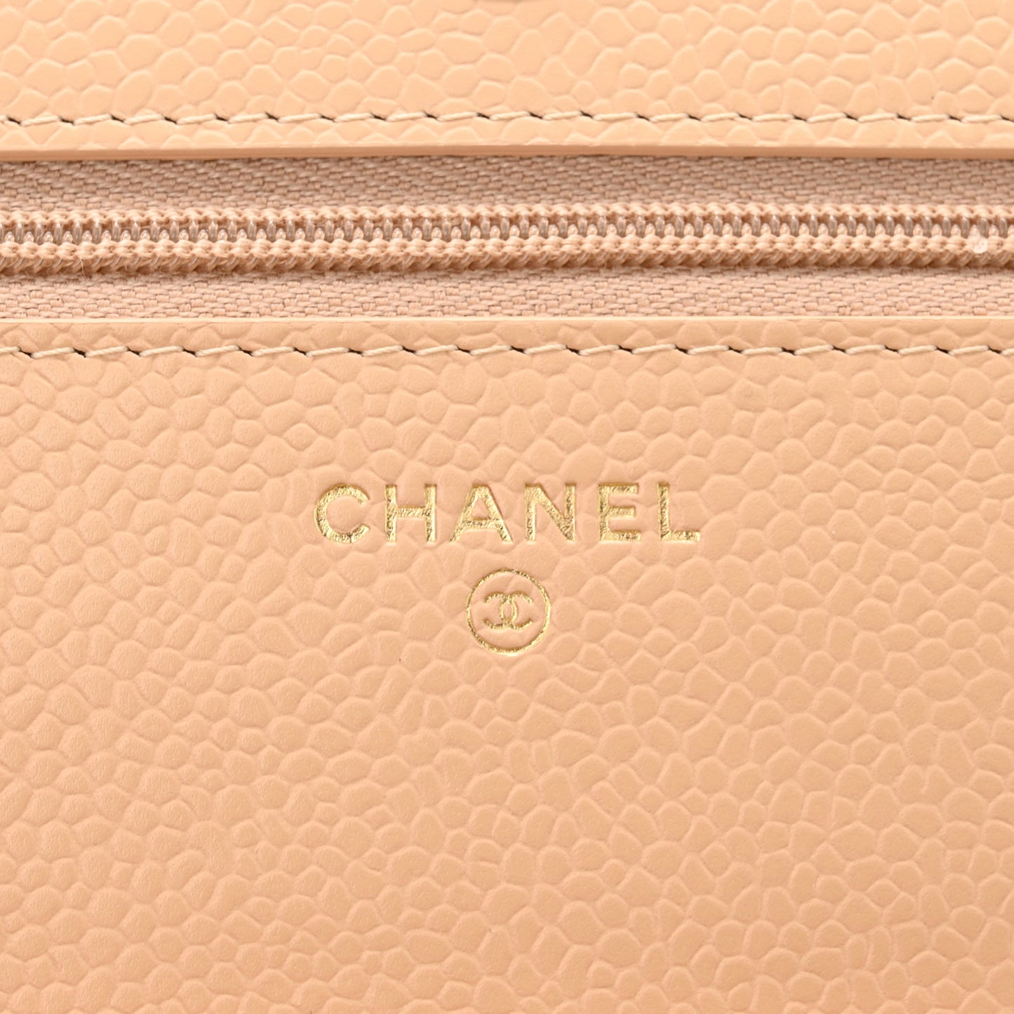 Caviar Quilted Wallet On Chain WOC Beige