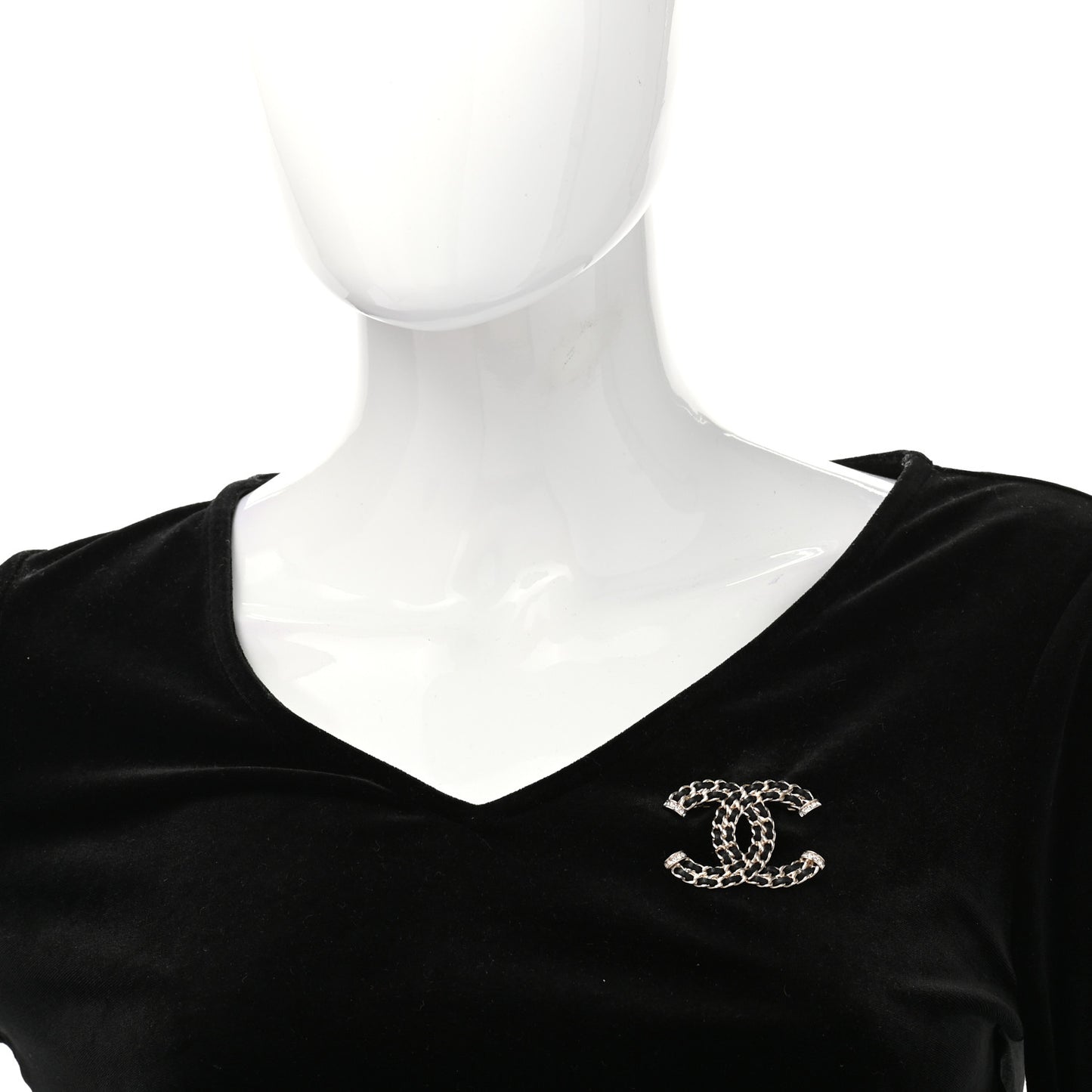 Lambskin Crystal CC Chain Brooch Black Gold